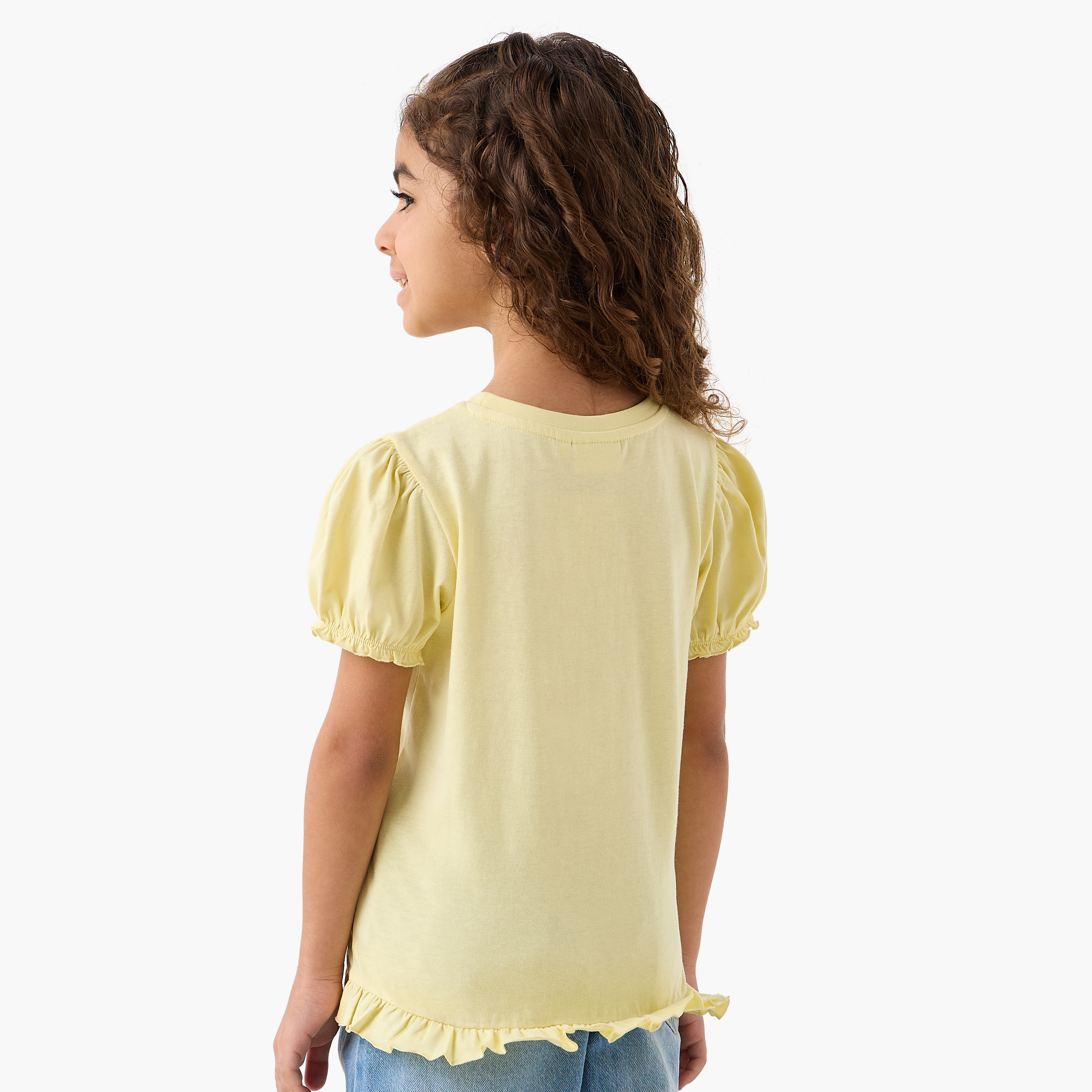 Pack of 2 Juniors Round Neck Short Sleeves T-shirt with Graphic Print-girls-clothing-tshirts-image-4