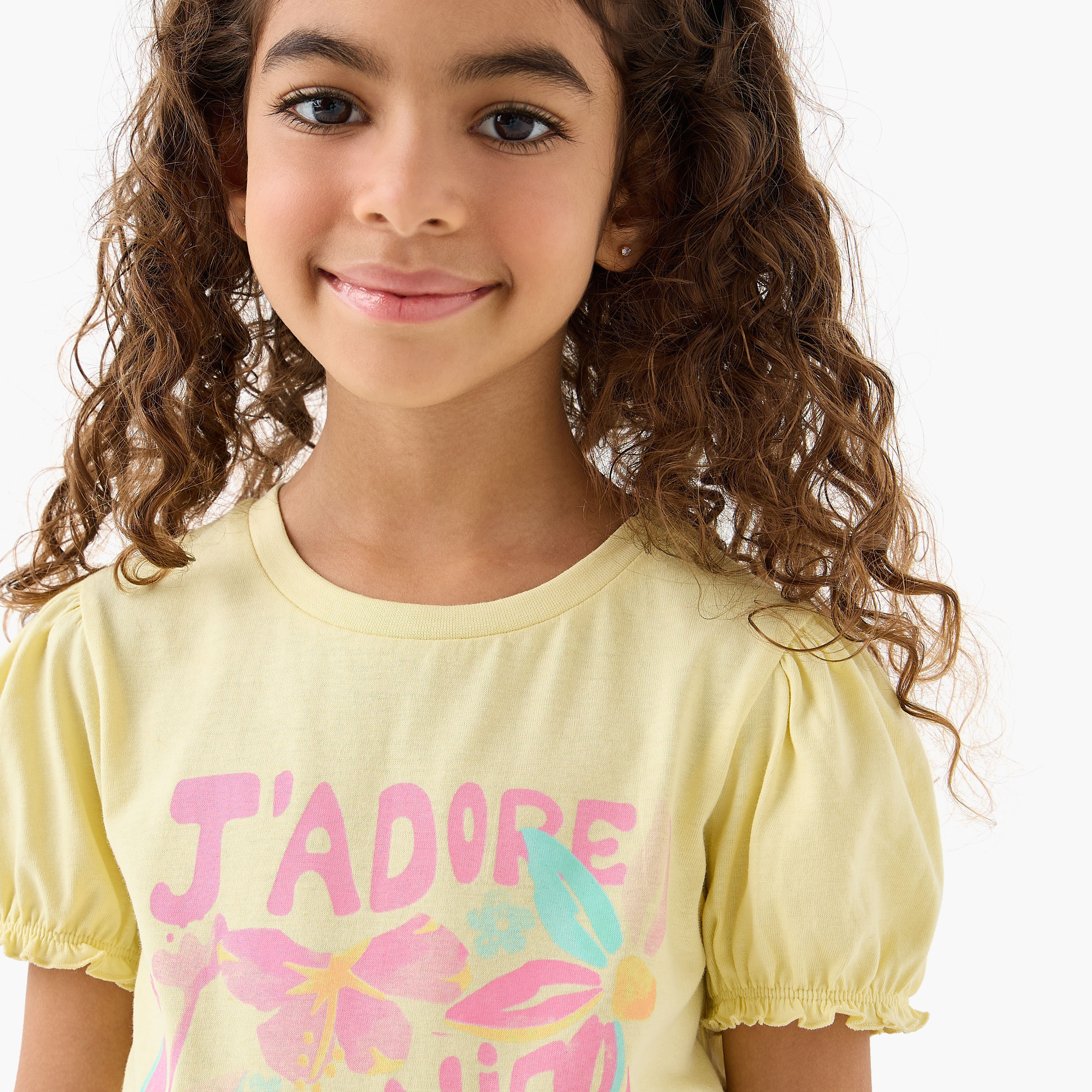 Pack of 2 Juniors Round Neck Short Sleeves T-shirt with Graphic Print-girls-clothing-tshirts-image-5