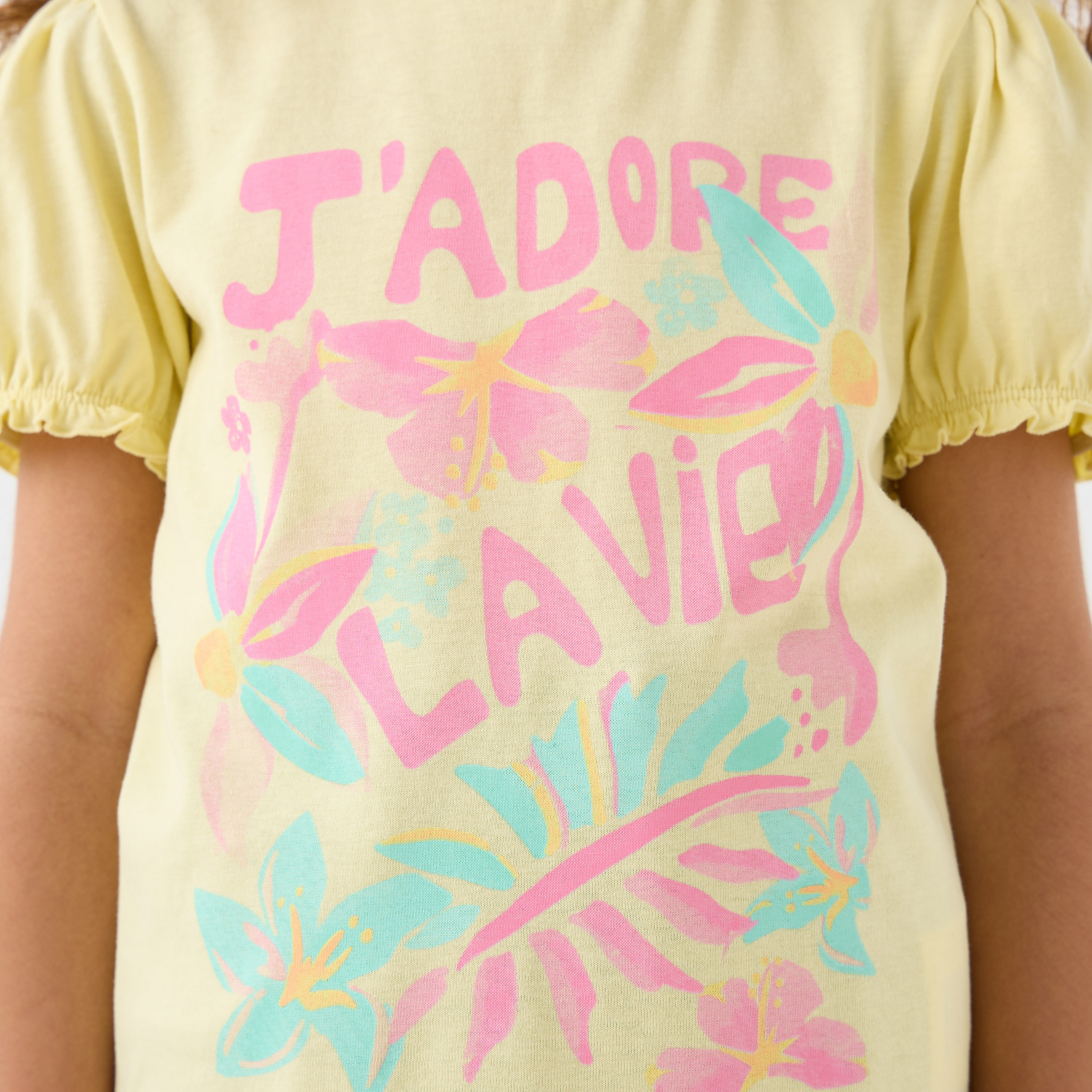 Pack of 2 Juniors Round Neck Short Sleeves T-shirt with Graphic Print-girls-clothing-tshirts-image-6