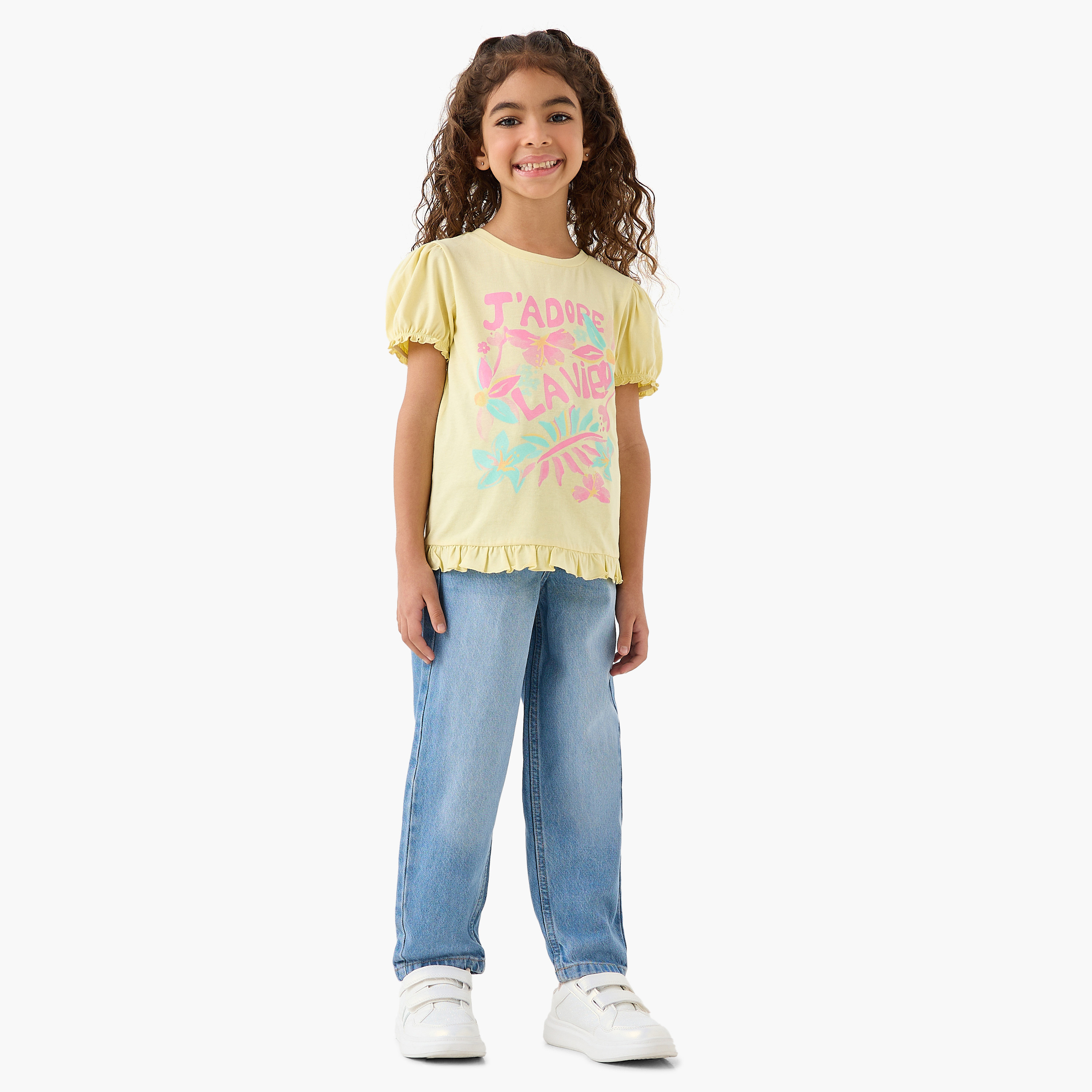Pack of 2 Juniors Round Neck Short Sleeves T-shirt with Graphic Print-girls-clothing-tshirts-image-7
