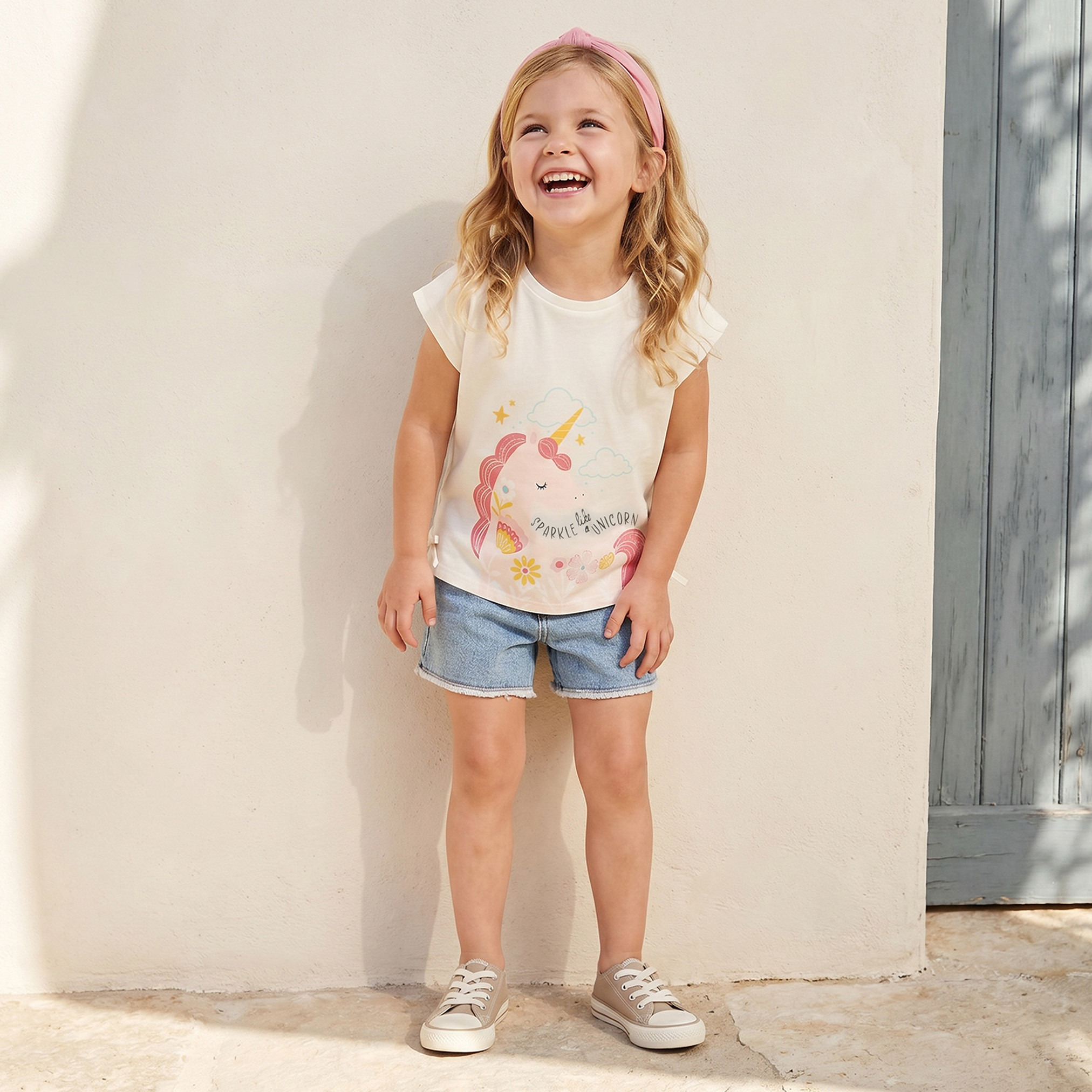 Juniors Crew Neck Short Sleeves Top with Unicorn Print-girls-clothing-tshirts-image-1