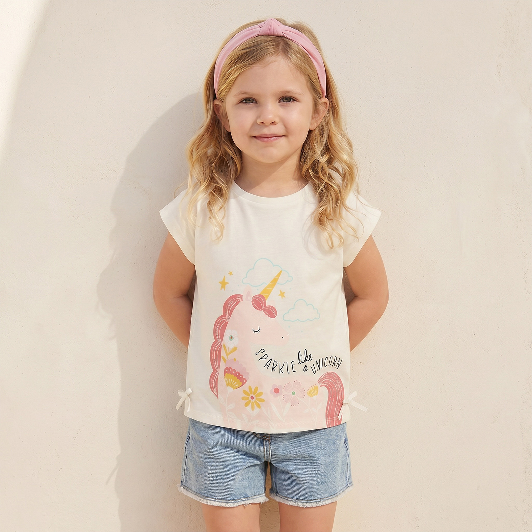 Juniors Crew Neck Short Sleeves Top with Unicorn Print-girls-clothing-tshirts-image-2