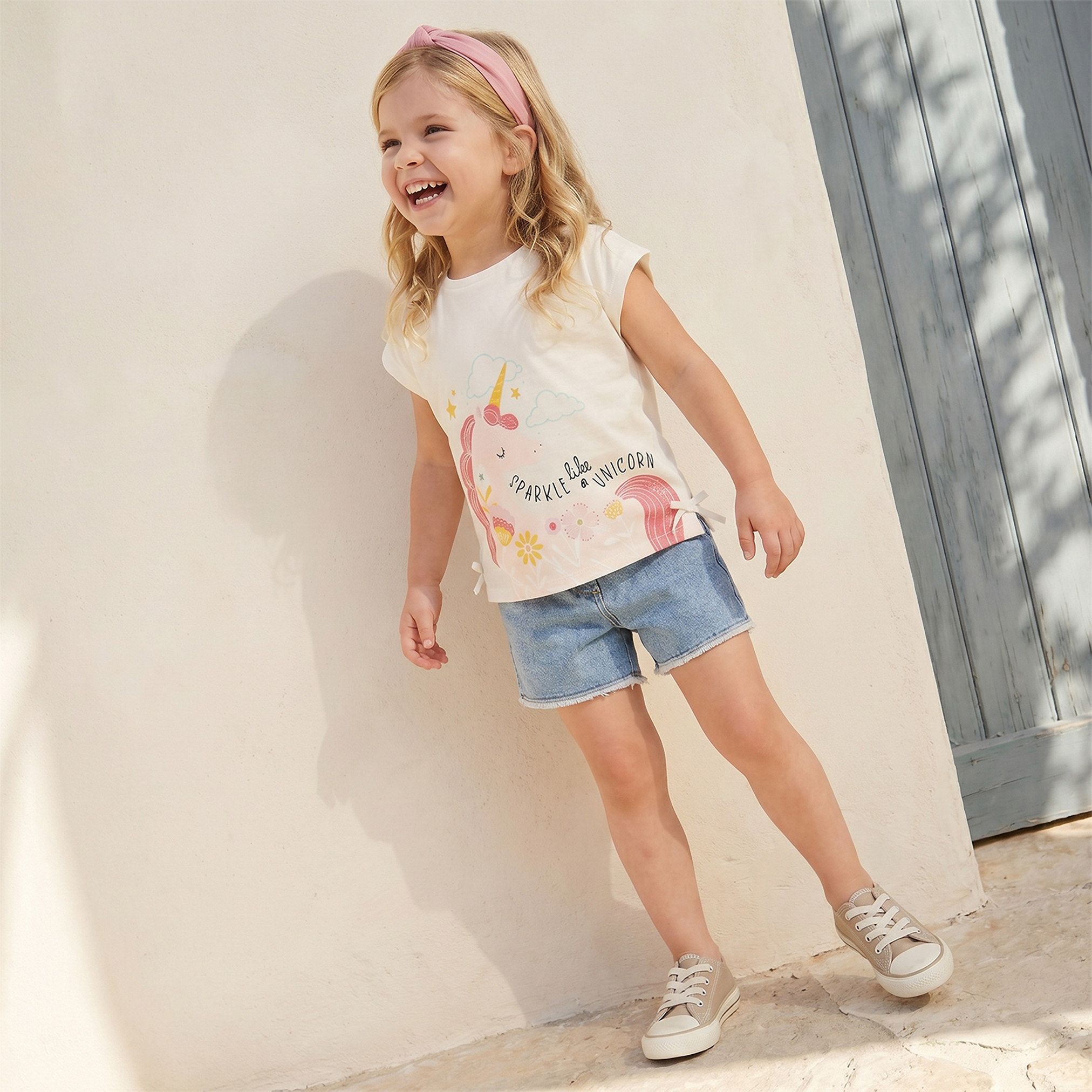 Juniors Crew Neck Short Sleeves Top with Unicorn Print-girls-clothing-tshirts-image-6