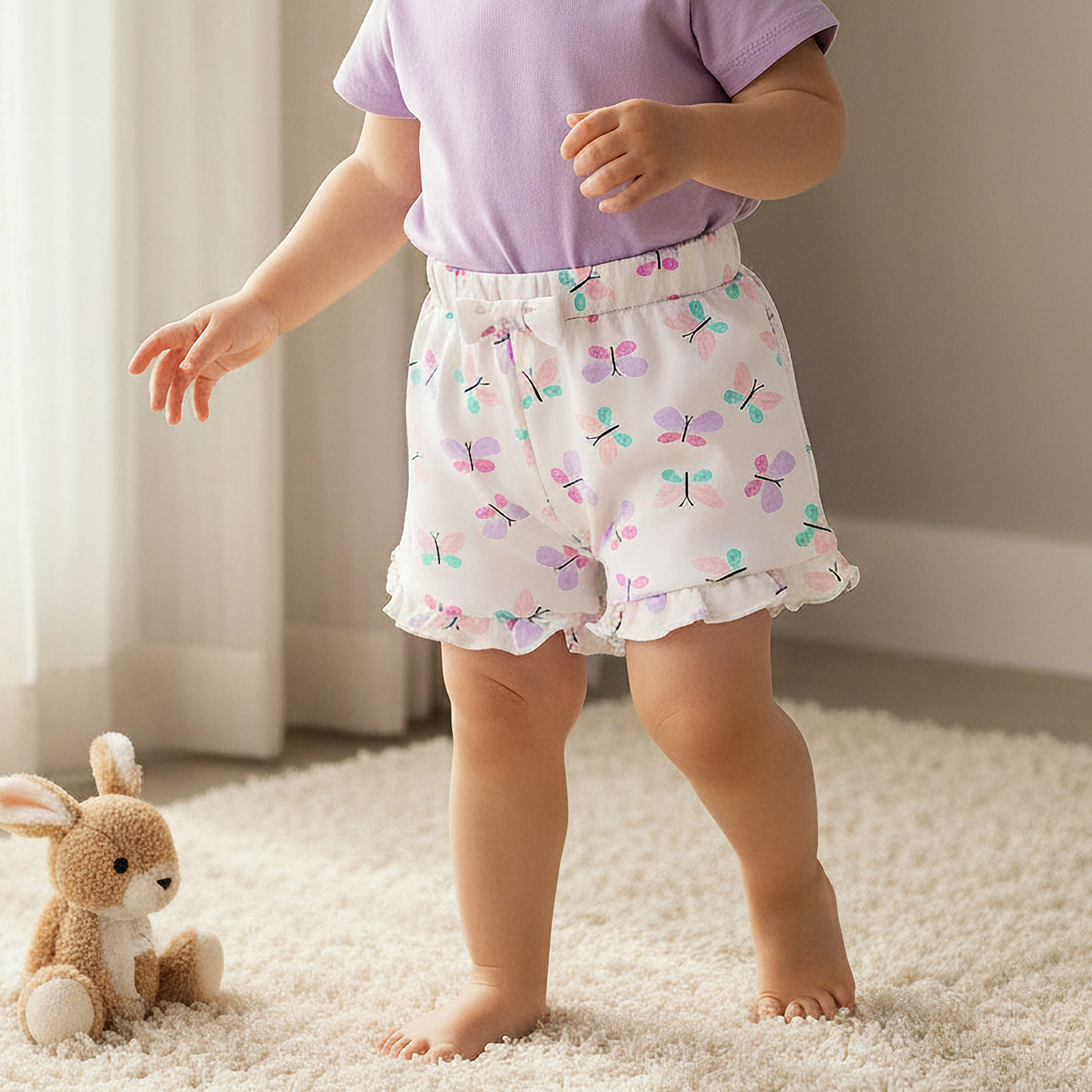 Juniors Elasticated Waist Shorts with Butterfly Print-girls-clothing-bottoms-shorts-image-1