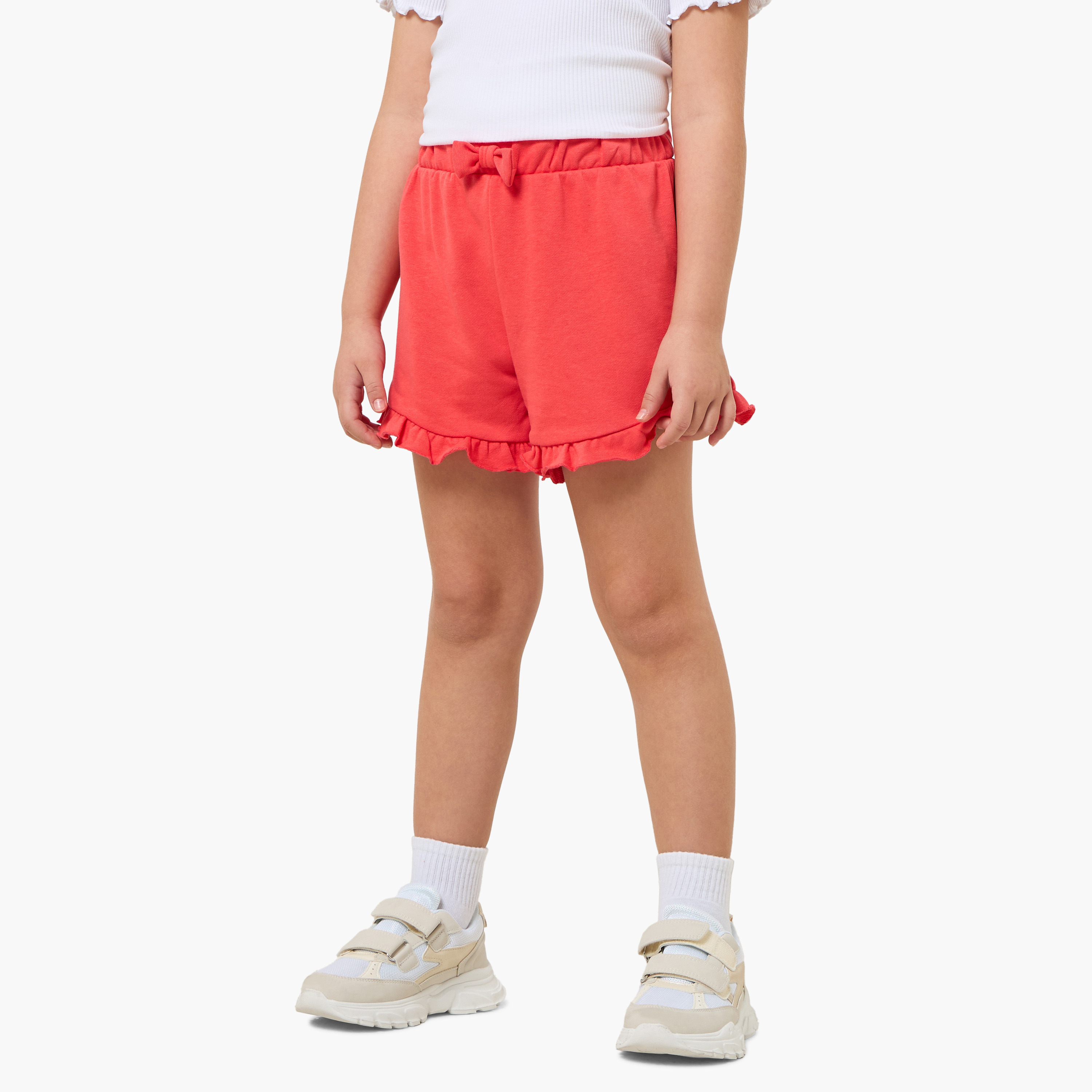 شورت بخصر مطاطي وحافة كشكش من جونيورز-girls-clothing-bottoms-shorts-image-4