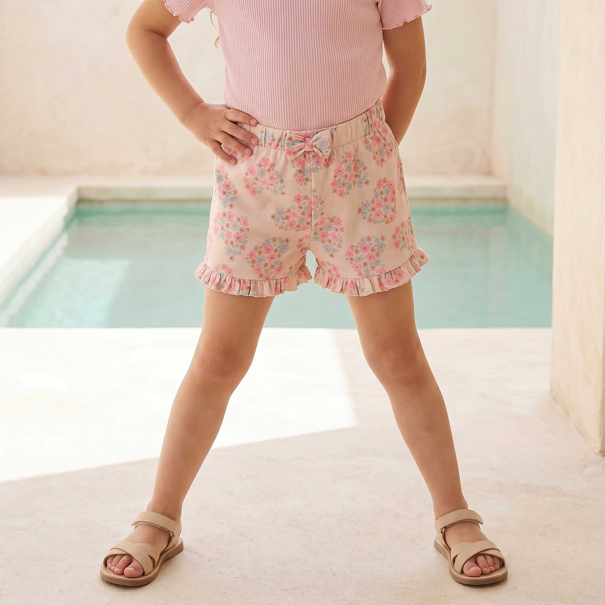 Juniors Above Knee Elasticated Waist Shorts with Ruffle Trim-girls-clothing-bottoms-shorts-image-1