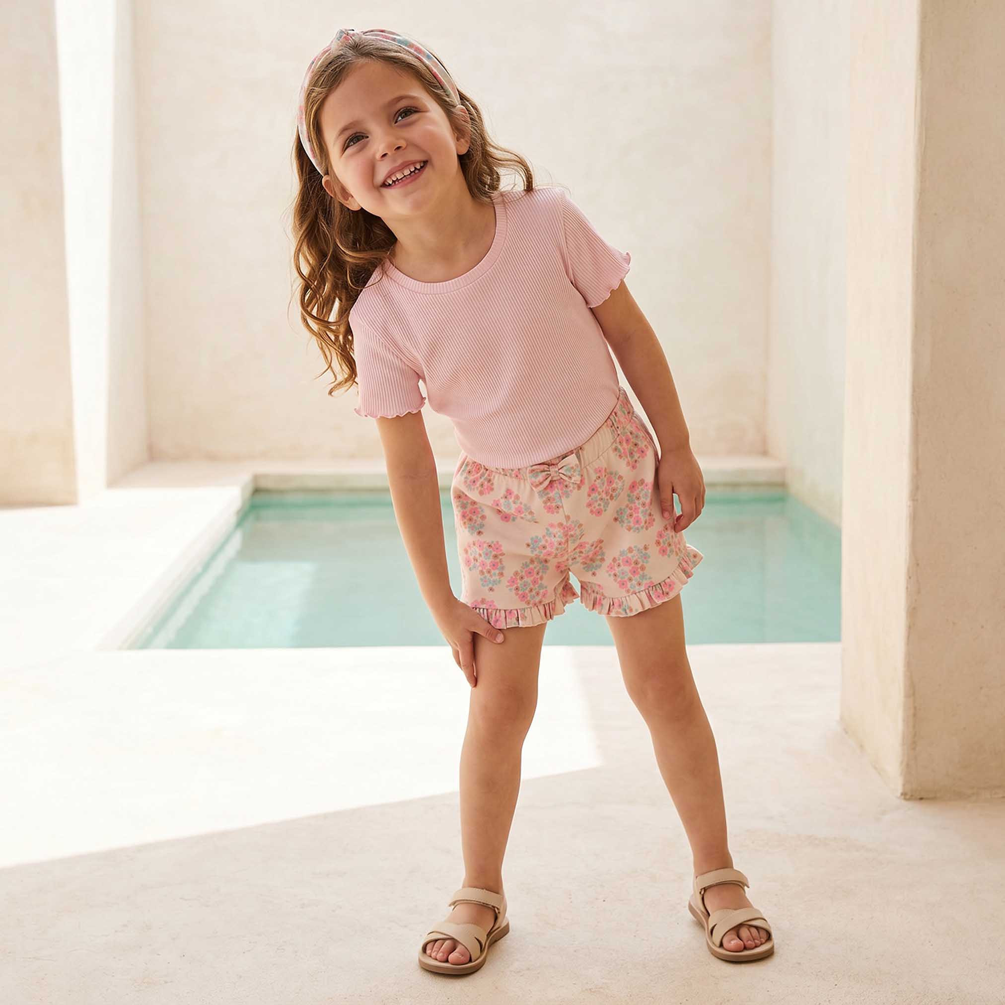 Juniors Above Knee Elasticated Waist Shorts with Ruffle Trim-girls-clothing-bottoms-shorts-image-2