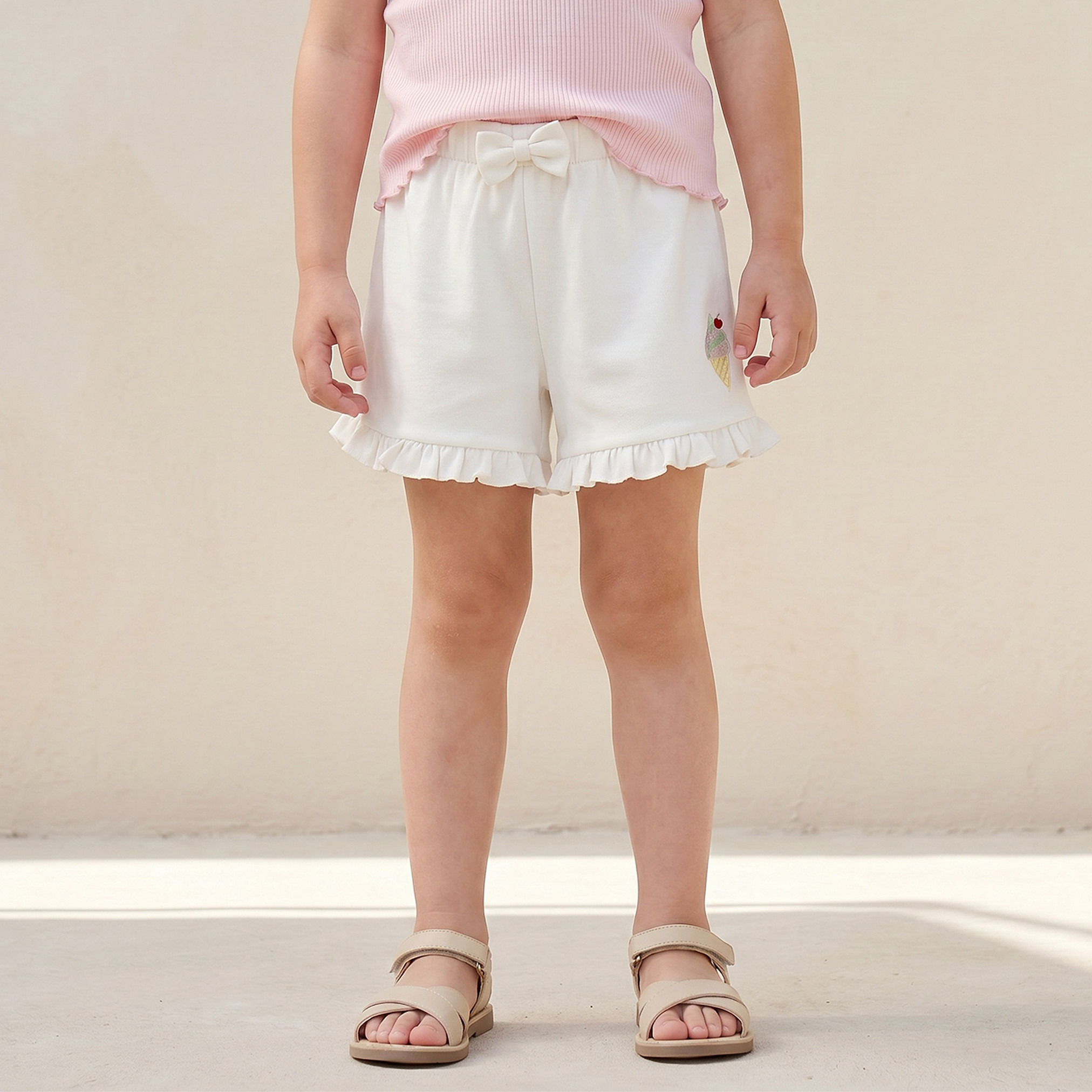Juniors Above Knee Elasticated Waist Shorts with Ruffle Trim-girls-clothing-bottoms-shorts-image-1
