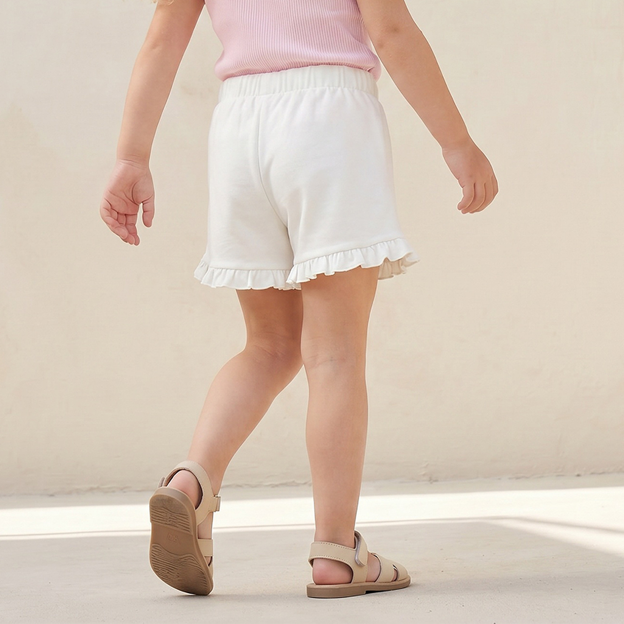 Juniors Above Knee Elasticated Waist Shorts with Ruffle Trim-girls-clothing-bottoms-shorts-image-3