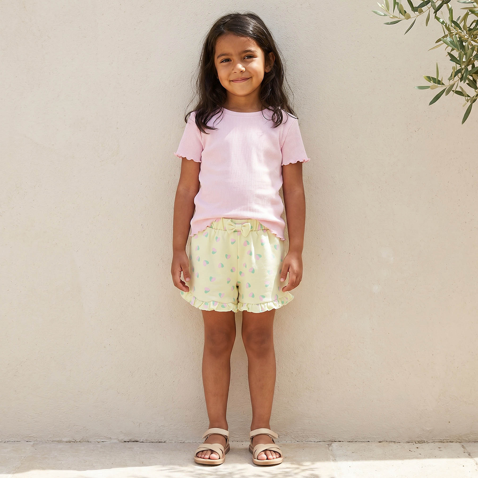 Juniors Above Knee Elasticated Waistband Shorts with Heart Print-girls-clothing-bottoms-shorts-image-2