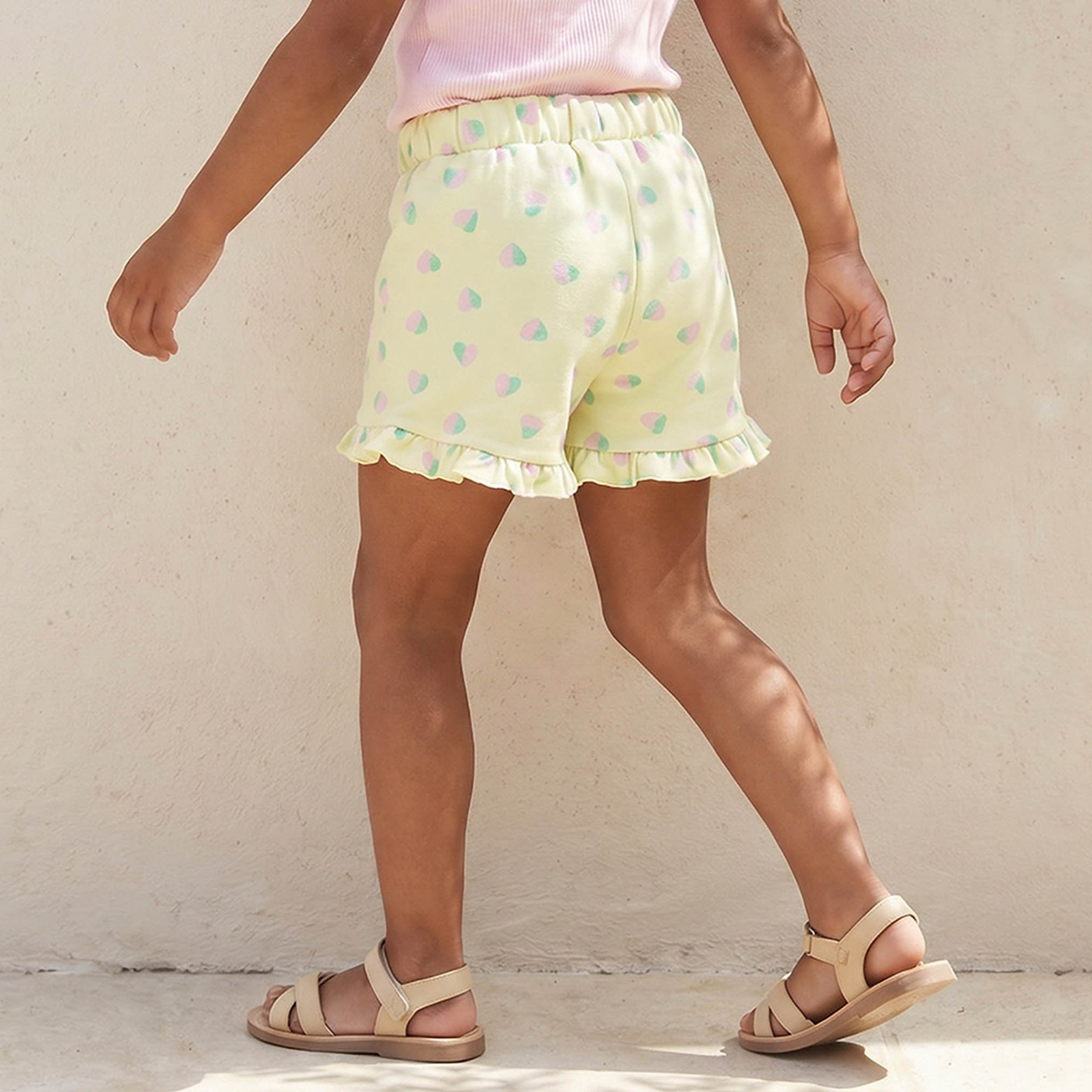 Juniors Above Knee Elasticated Waistband Shorts with Heart Print-girls-clothing-bottoms-shorts-image-3