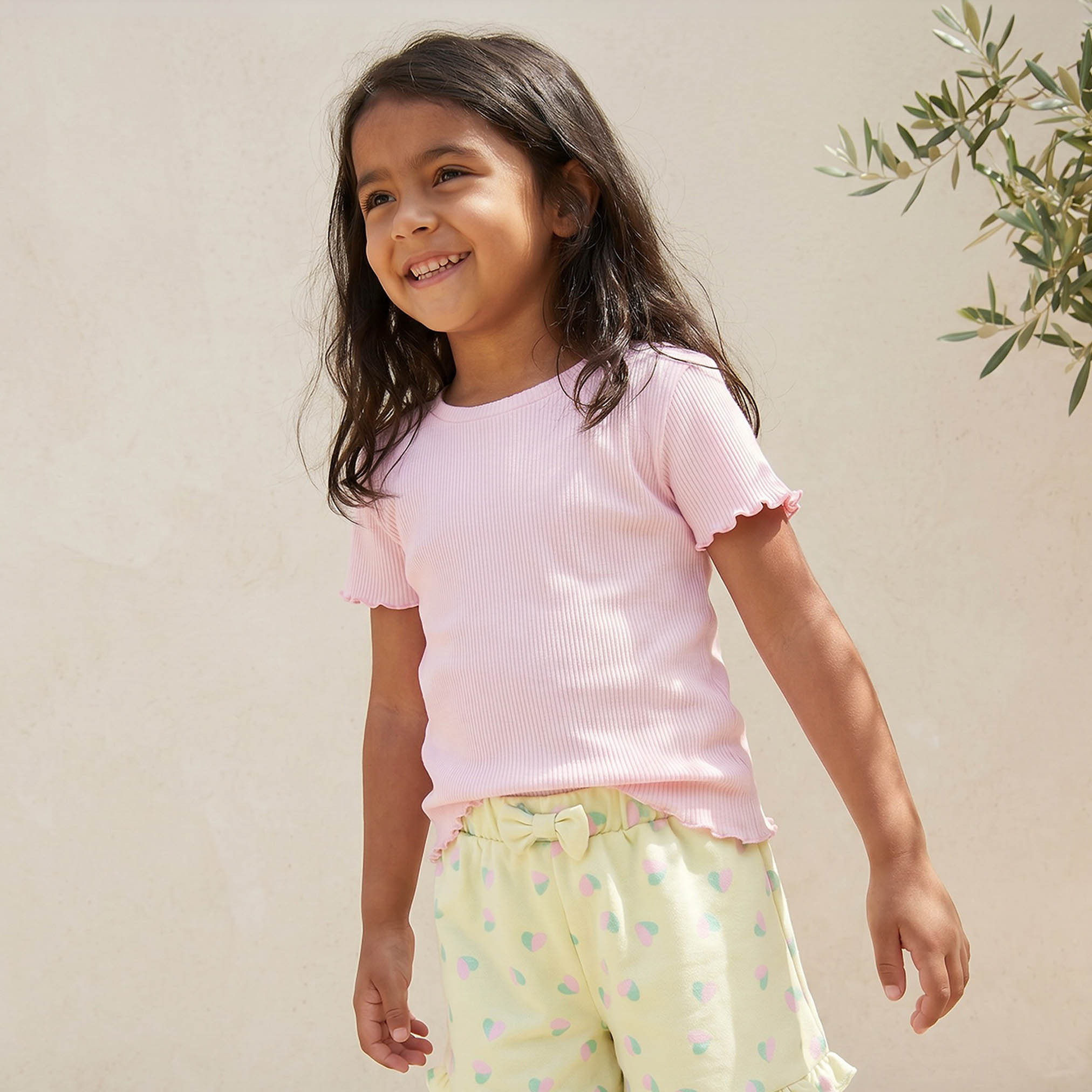 Juniors Above Knee Elasticated Waistband Shorts with Heart Print-girls-clothing-bottoms-shorts-image-5
