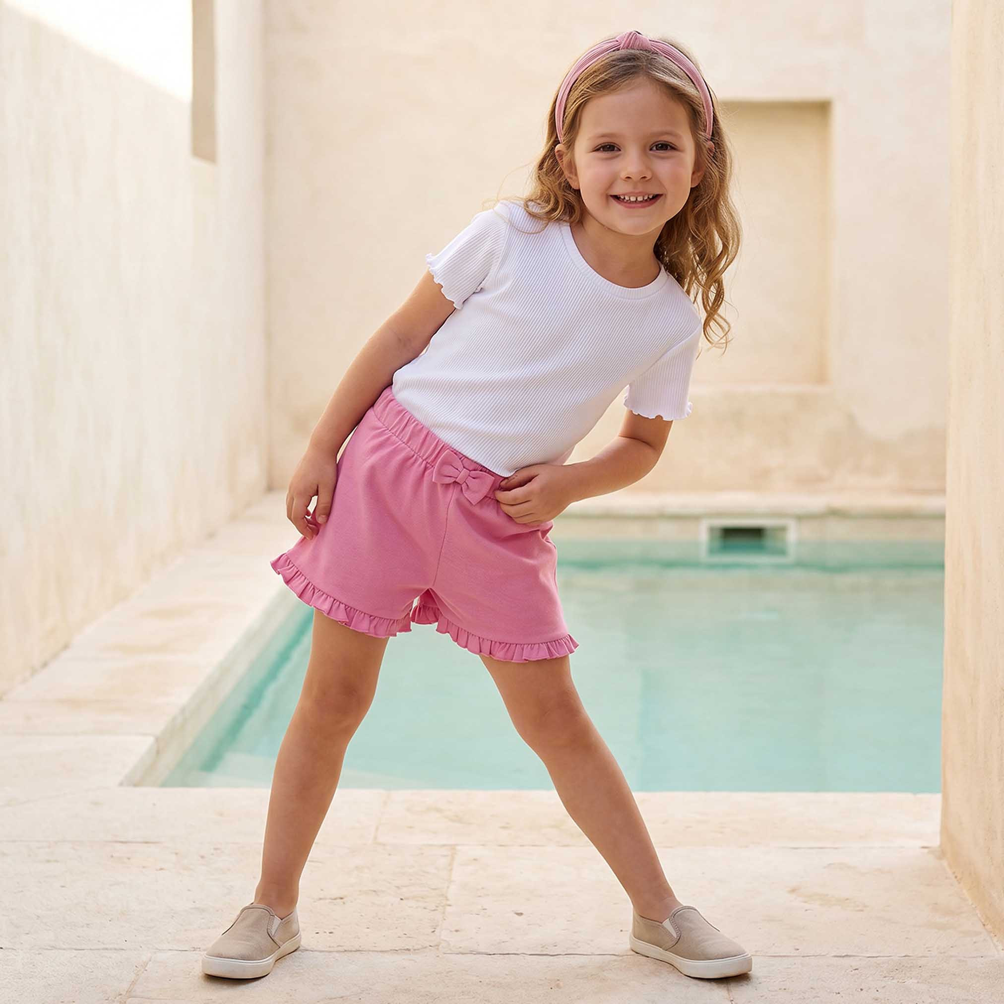 Juniors Above Knee Elasticated Waist Shorts with Ruffle Trim-girls-clothing-bottoms-shorts-image-2