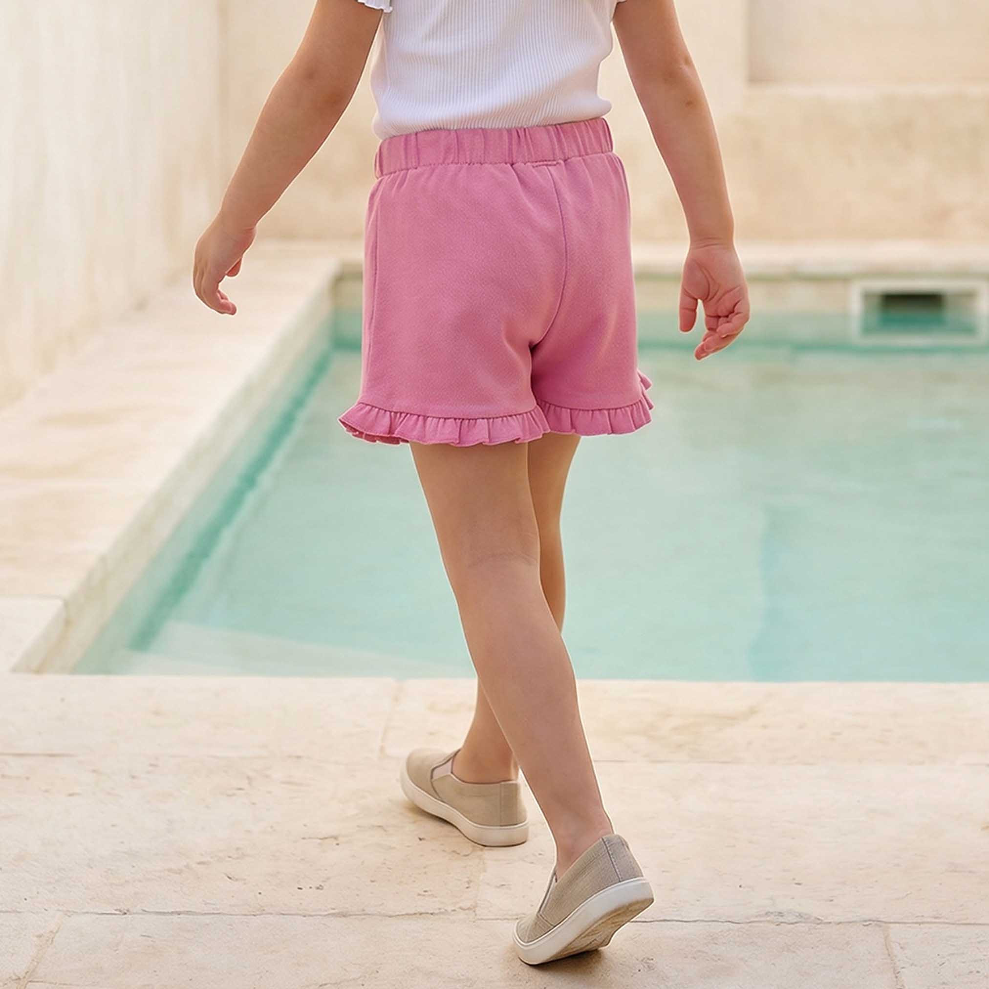 Juniors Above Knee Elasticated Waist Shorts with Ruffle Trim-girls-clothing-bottoms-shorts-image-3