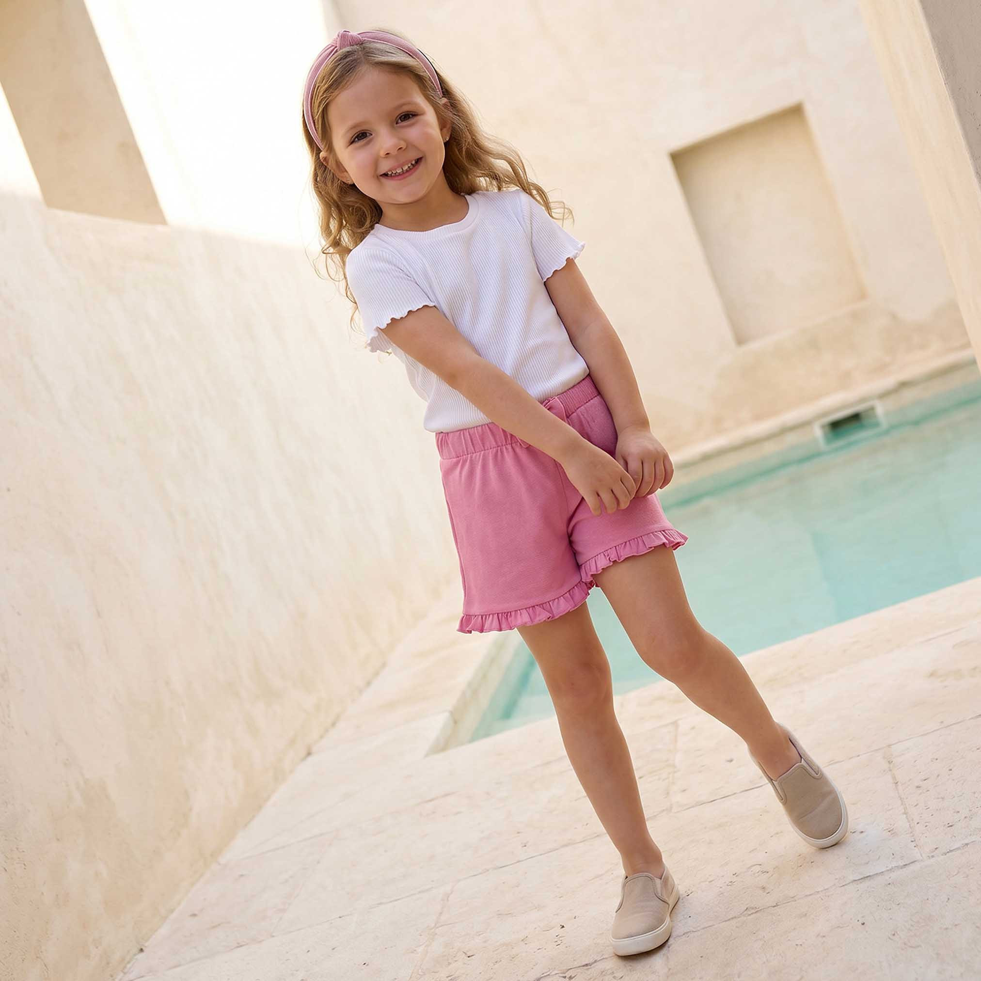 Juniors Above Knee Elasticated Waist Shorts with Ruffle Trim-girls-clothing-bottoms-shorts-image-5