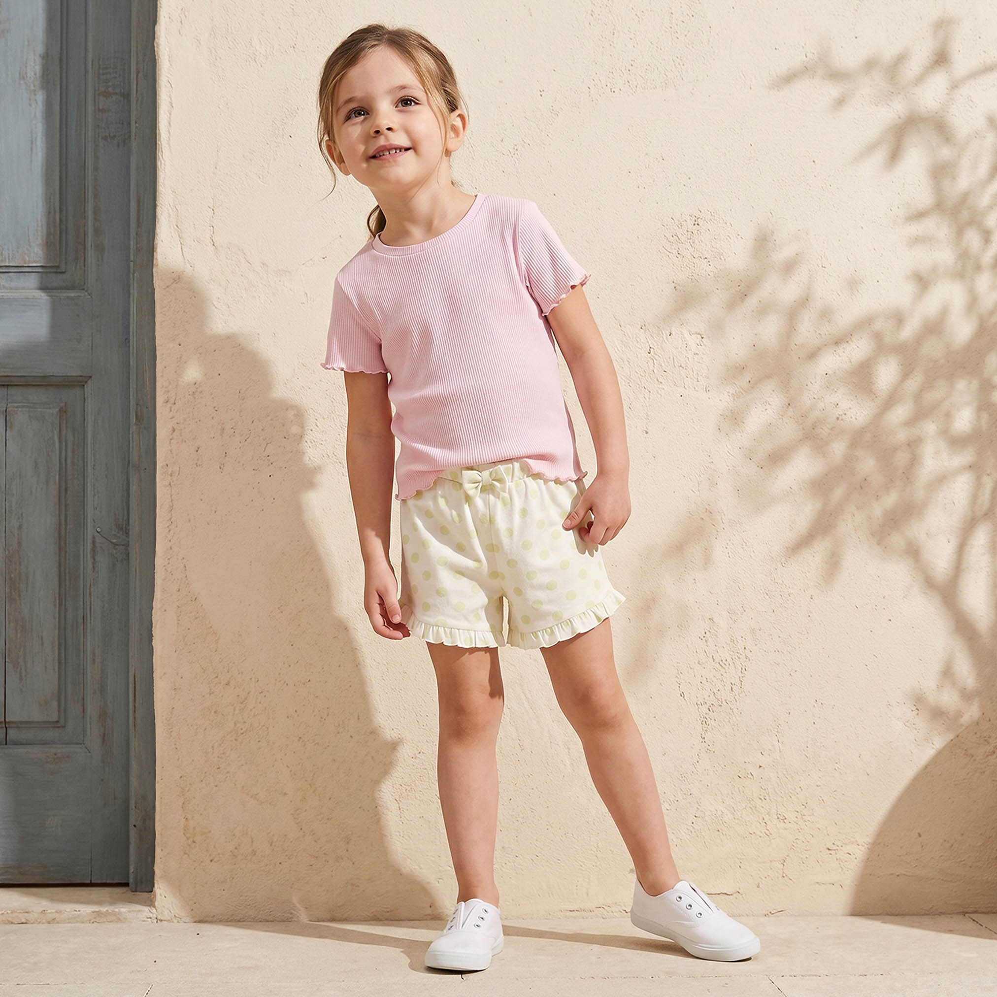 Juniors Elasticated Waist Shorts with Polka Dot Print-girls-clothing-bottoms-shorts-image-2
