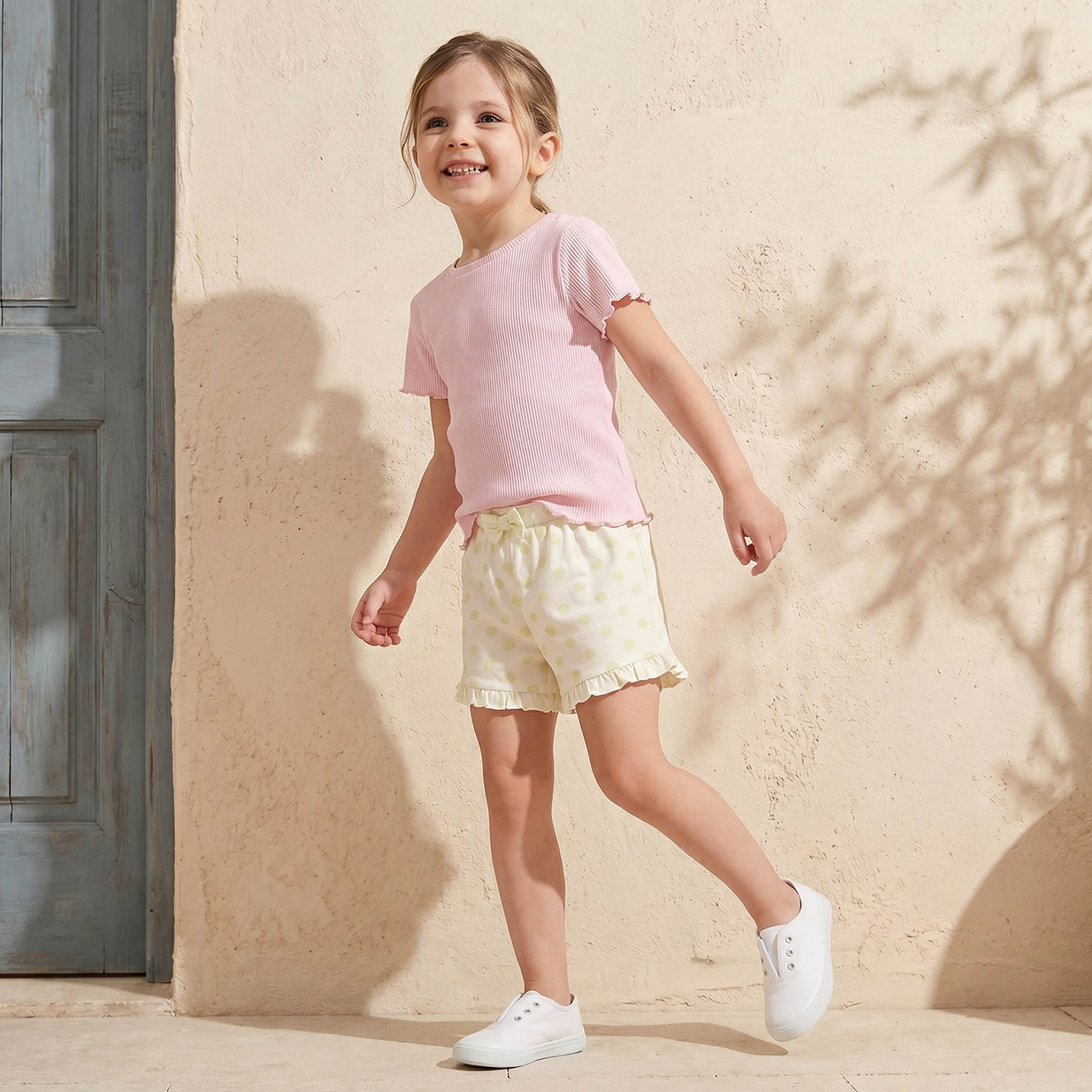 Juniors Elasticated Waist Shorts with Polka Dot Print-girls-clothing-bottoms-shorts-image-5
