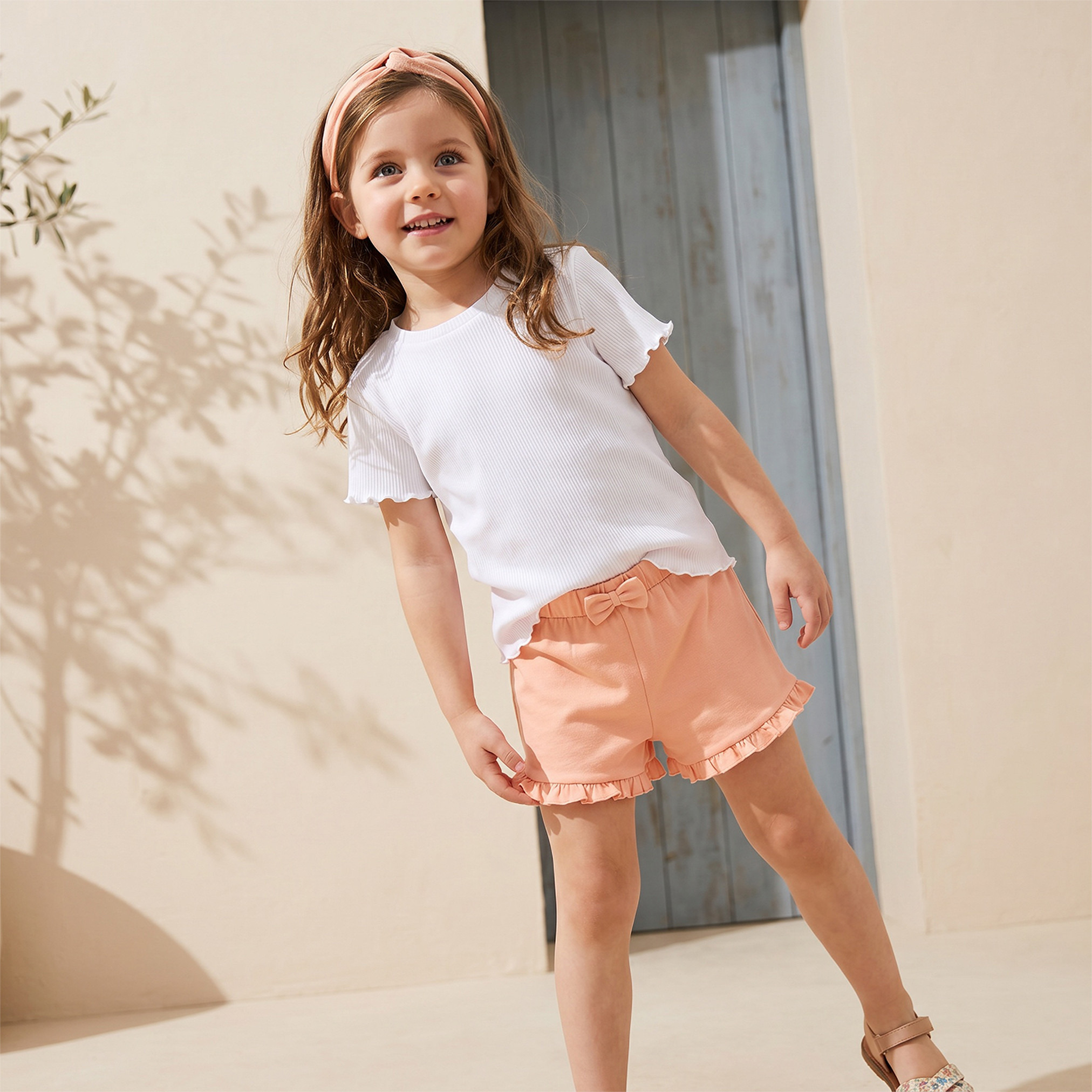 Juniors Above Knee Elasticated Waist Shorts with Ruffle Trim-girls-clothing-bottoms-shorts-image-2