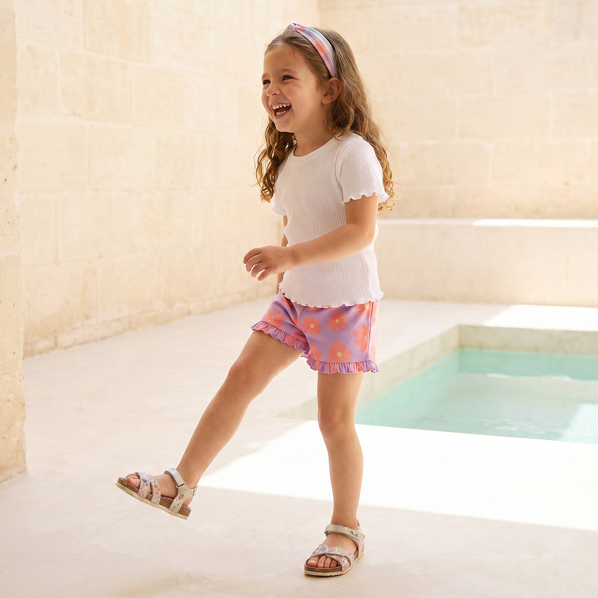 Juniors Above Knee Elasticated Waist Shorts with Floral Print-baby-girls-clothing-bottoms-shorts-image-5