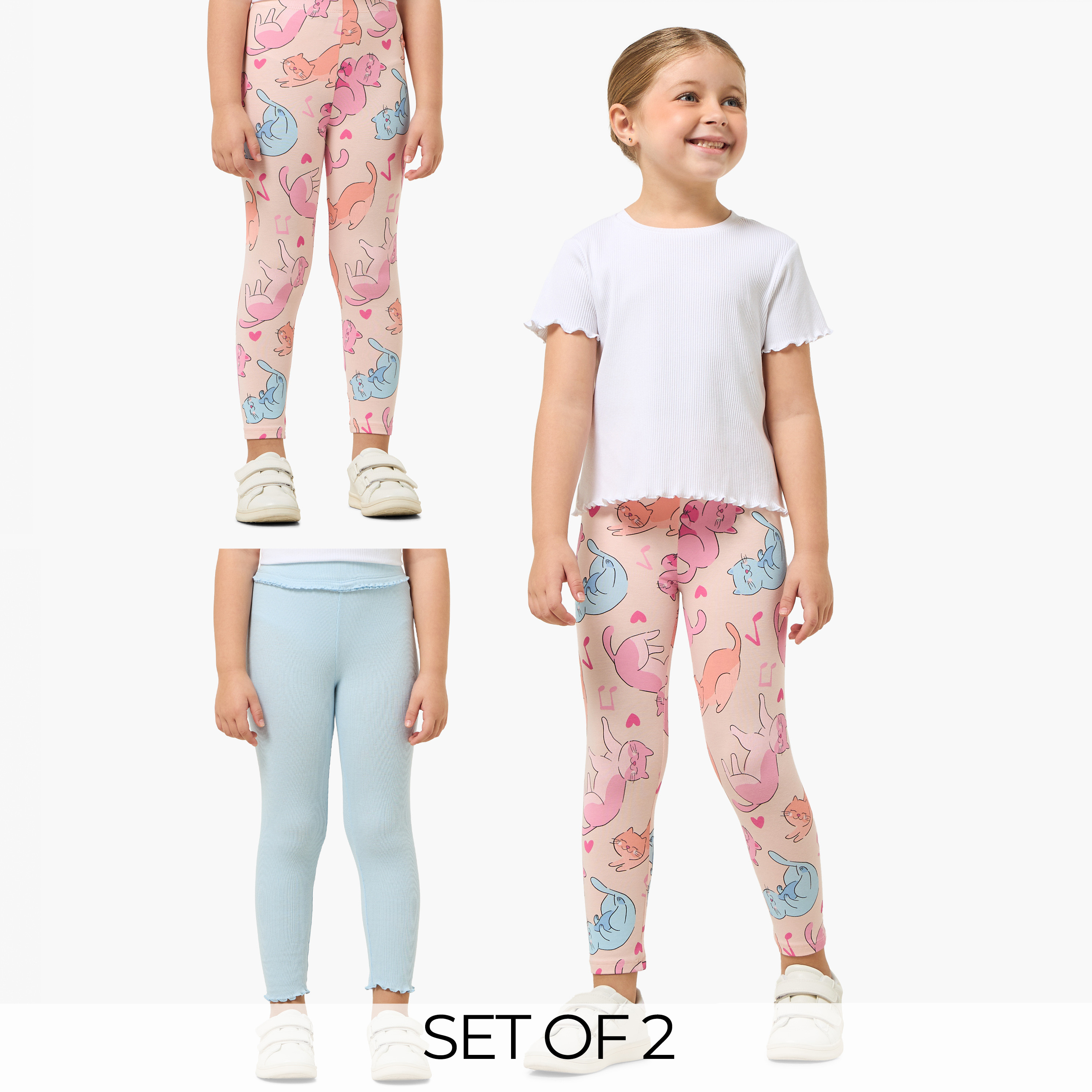 Pack of 2 Juniors Leggings with Elasticated Waist-baby-girls-clothing-bottoms-leggings-image-1