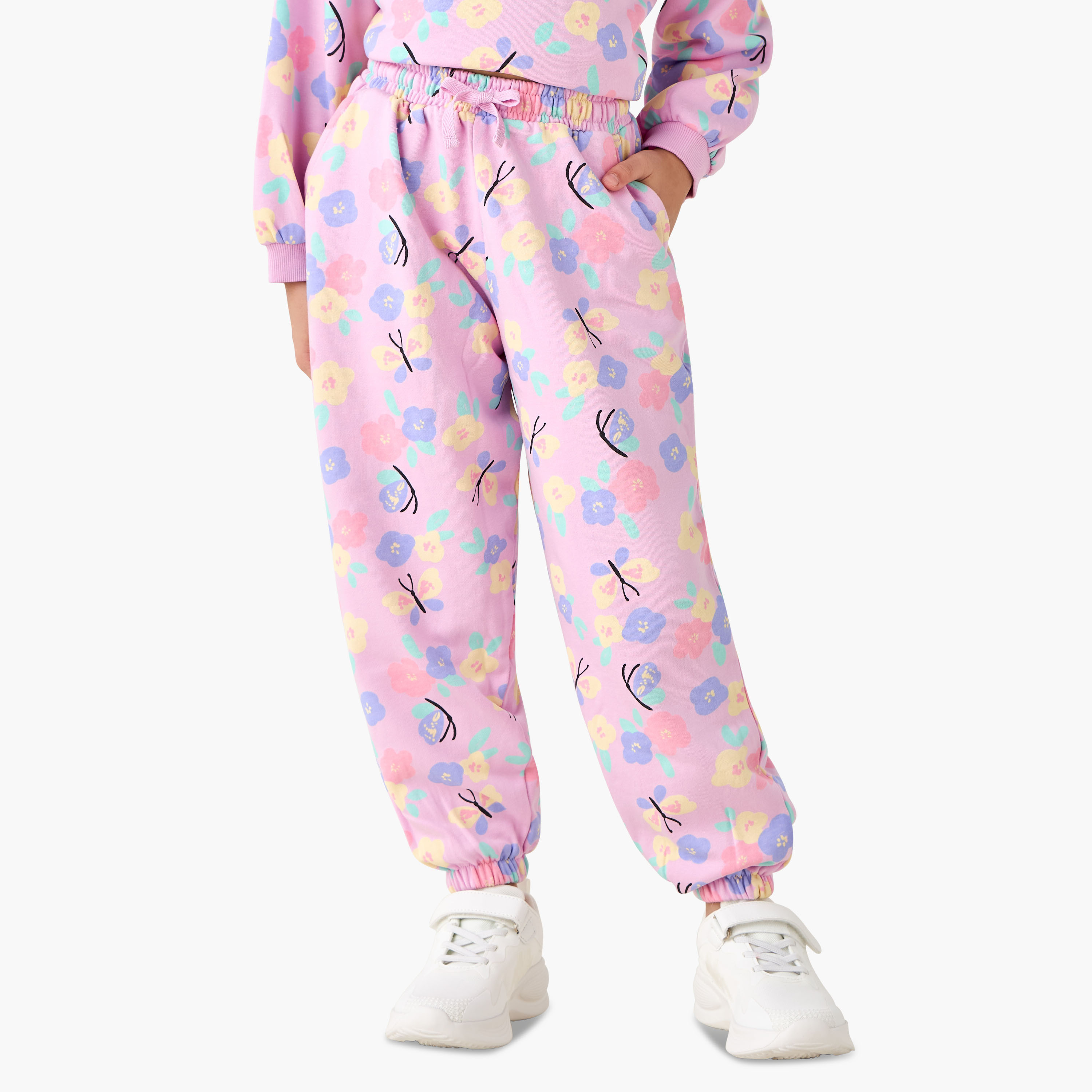 Juniors Elasticated Waist Joggers with Floral Print-girls-clothing-bottoms-joggersandtrackpants-image-1