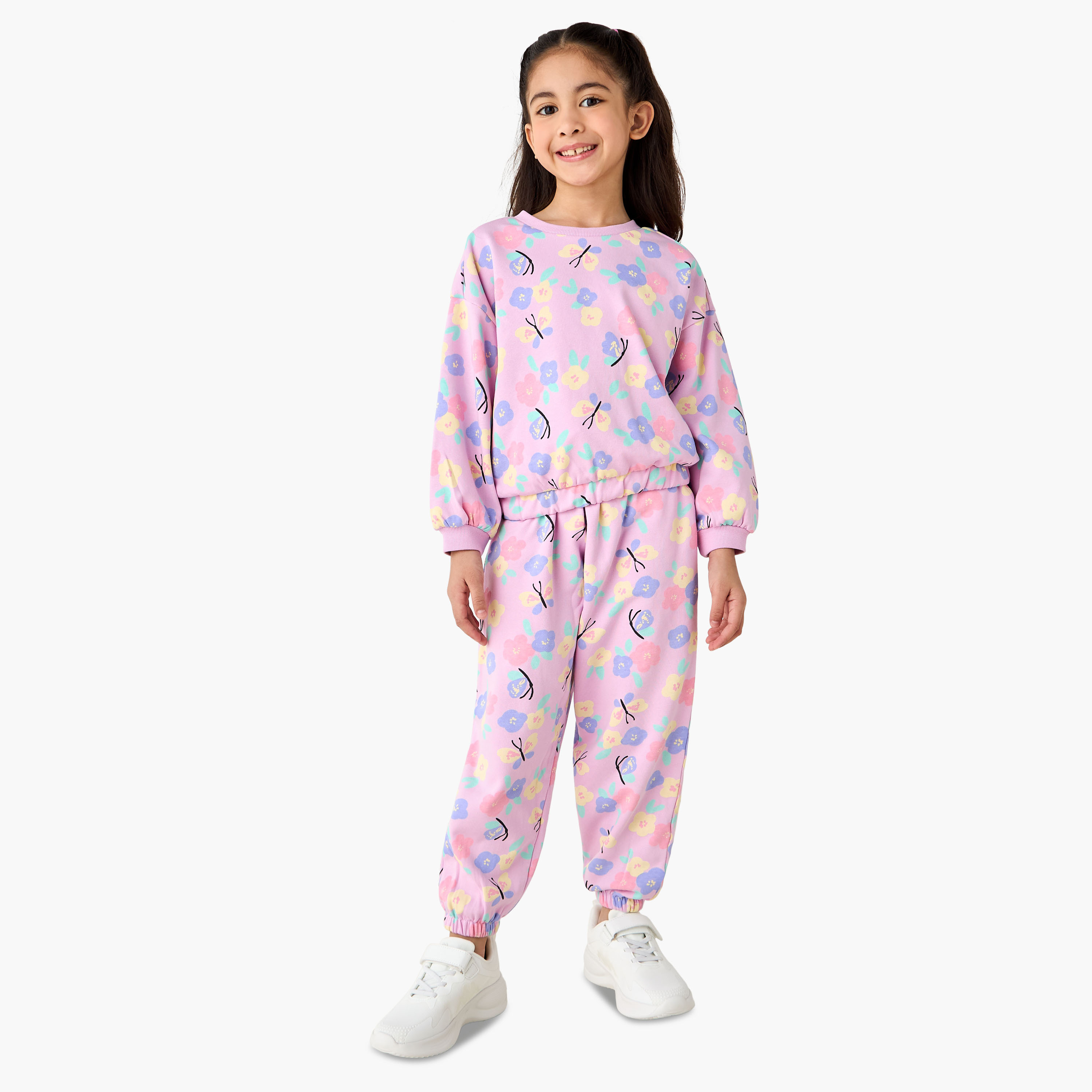 Juniors Elasticated Waist Joggers with Floral Print-girls-clothing-bottoms-joggersandtrackpants-image-2