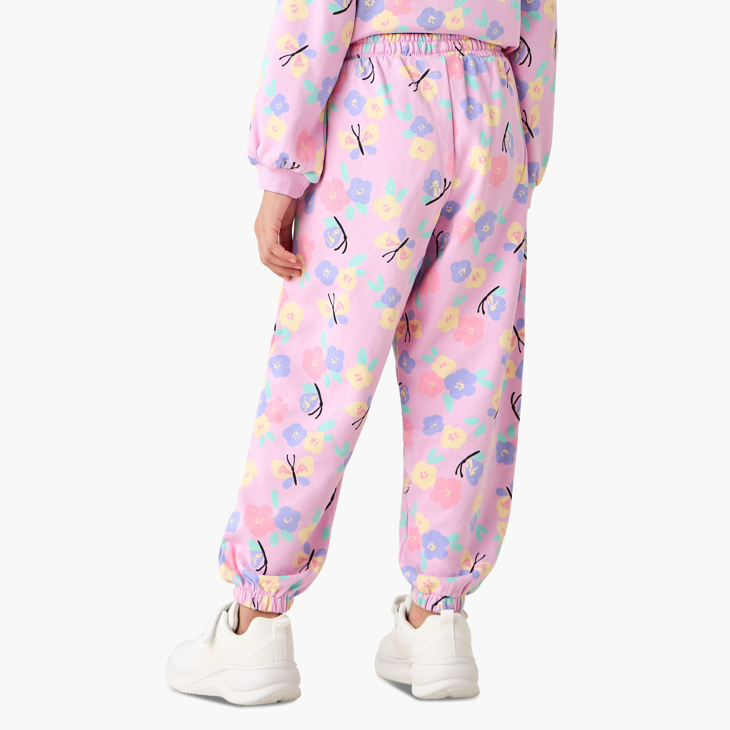 Juniors Elasticated Waist Joggers with Floral Print-girls-clothing-bottoms-joggersandtrackpants-image-3