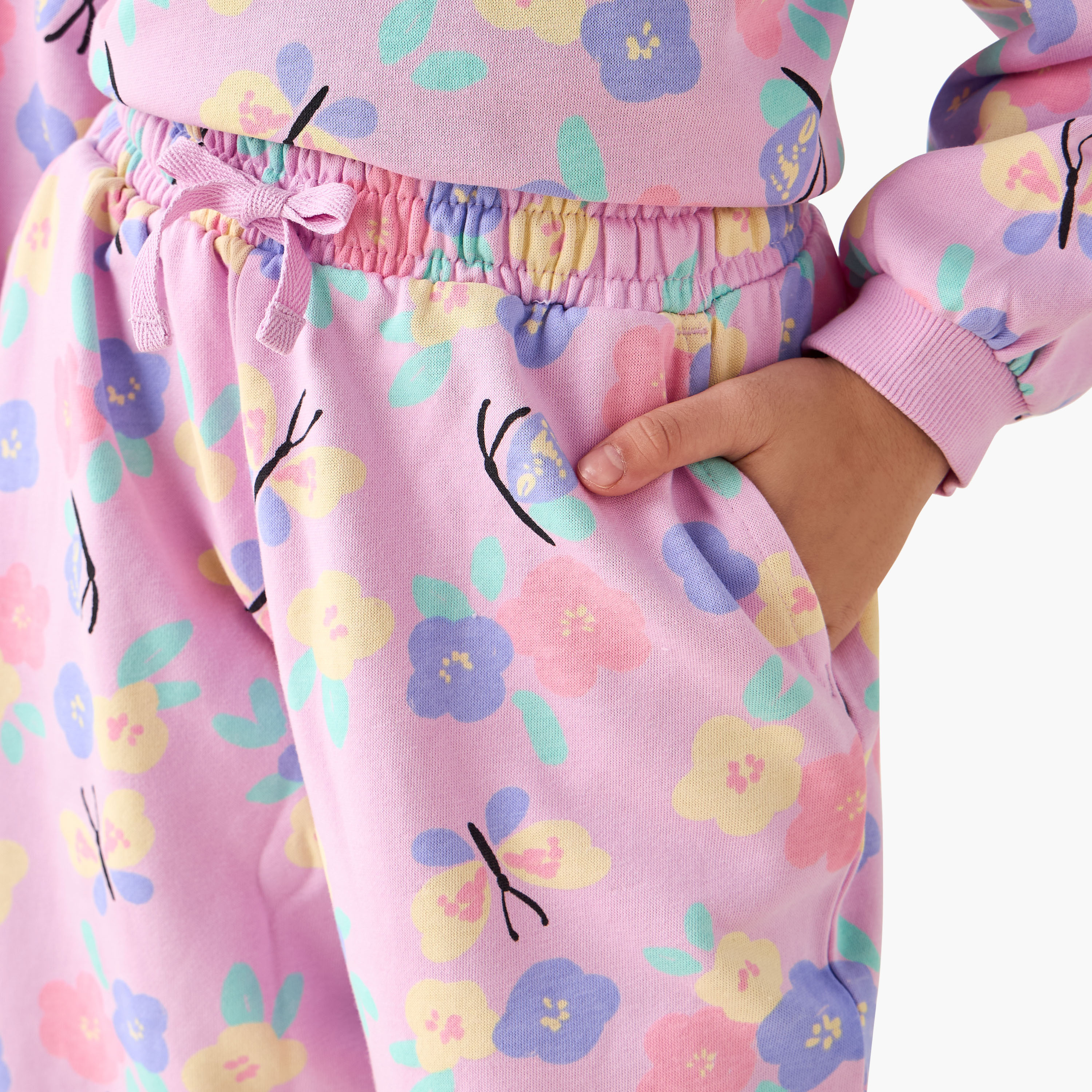 Juniors Elasticated Waist Joggers with Floral Print-girls-clothing-bottoms-joggersandtrackpants-image-4