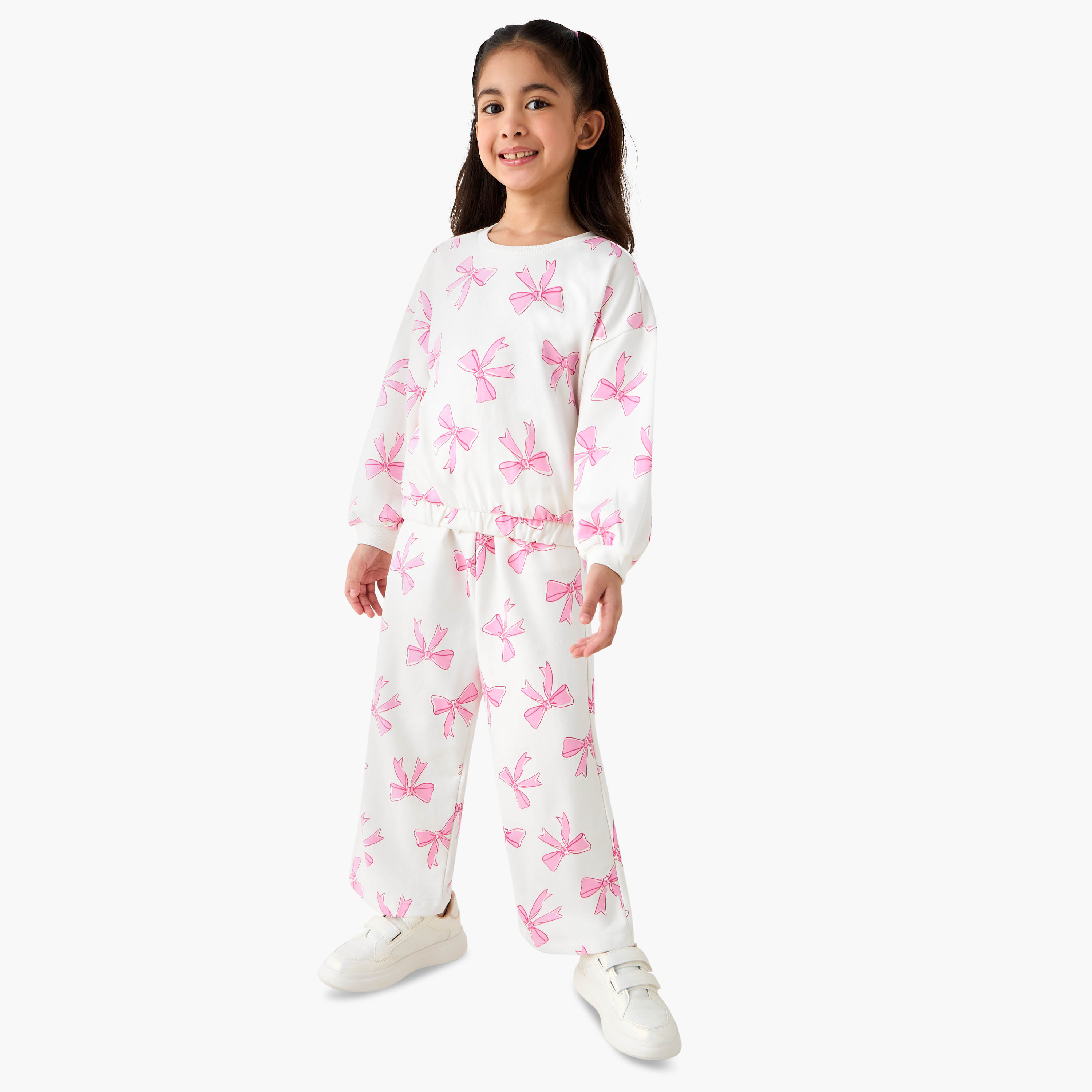 بنطلون رياضي برباط وطبعات فيونكة من جونيورز-girls-clothing-bottoms-joggersandtrackpants-image-4