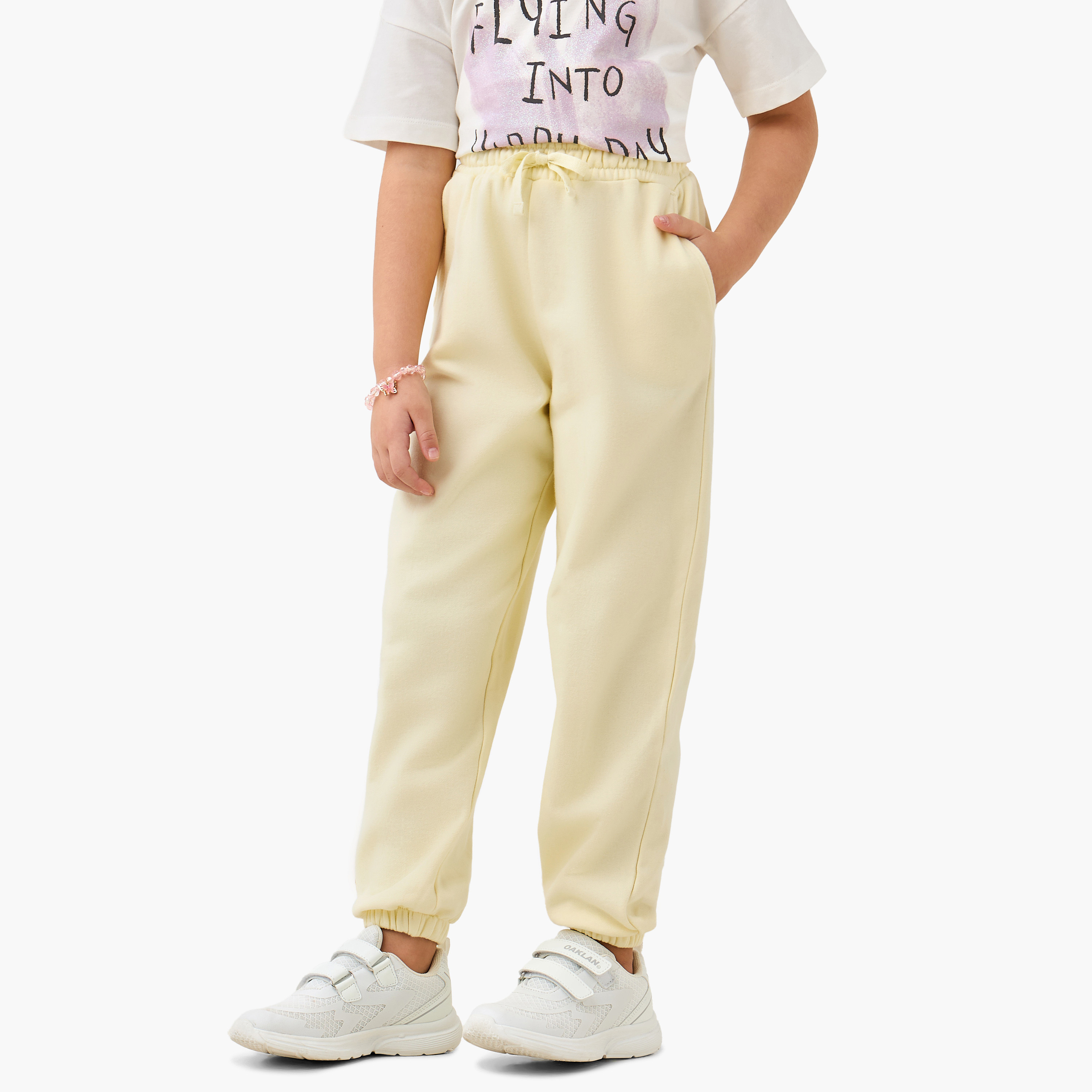 Juniors Elasticated Drawstring Waist Joggers with Bow Print-girls-clothing-bottoms-joggersandtrackpants-image-1