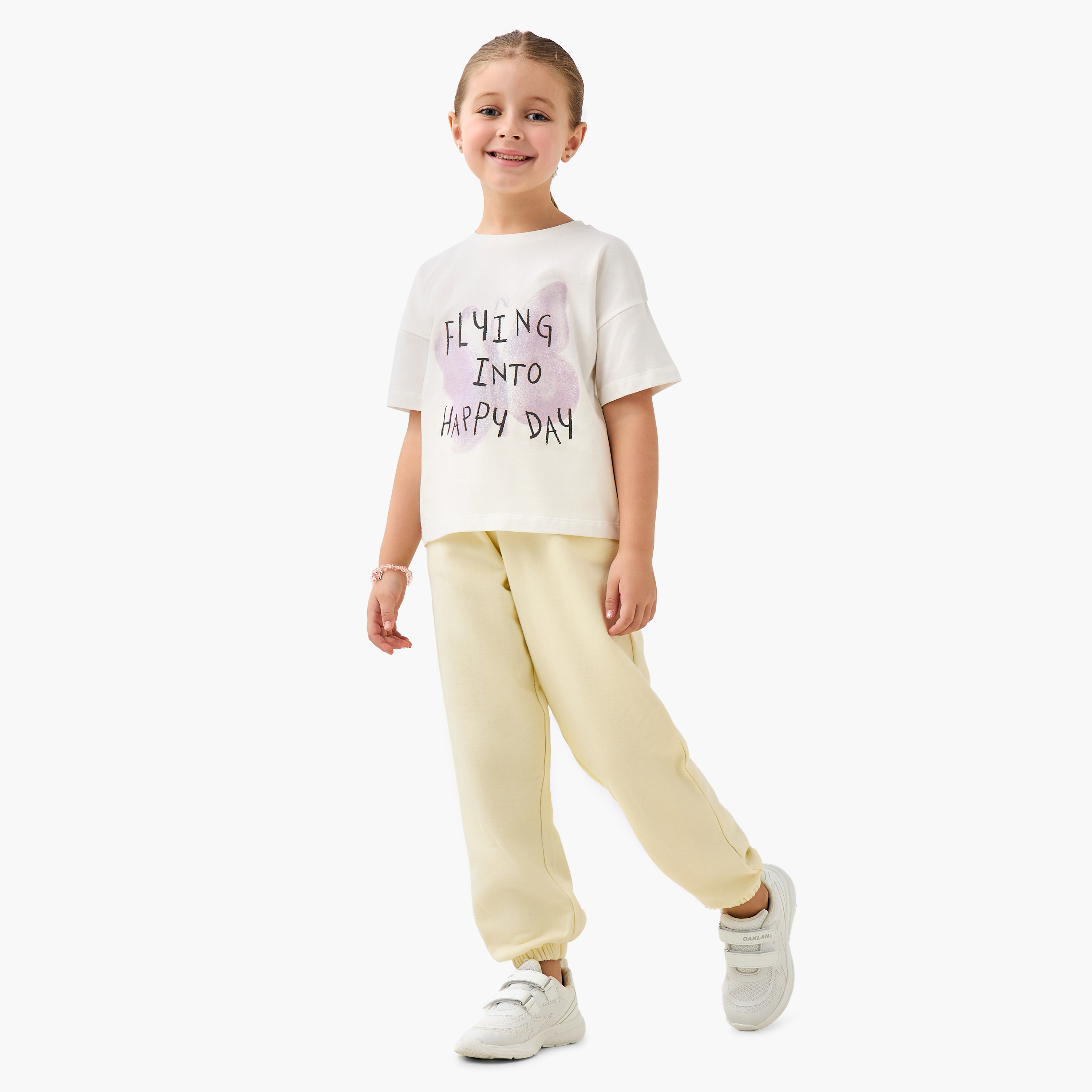 Juniors Elasticated Drawstring Waist Joggers with Bow Print-girls-clothing-bottoms-joggersandtrackpants-image-2