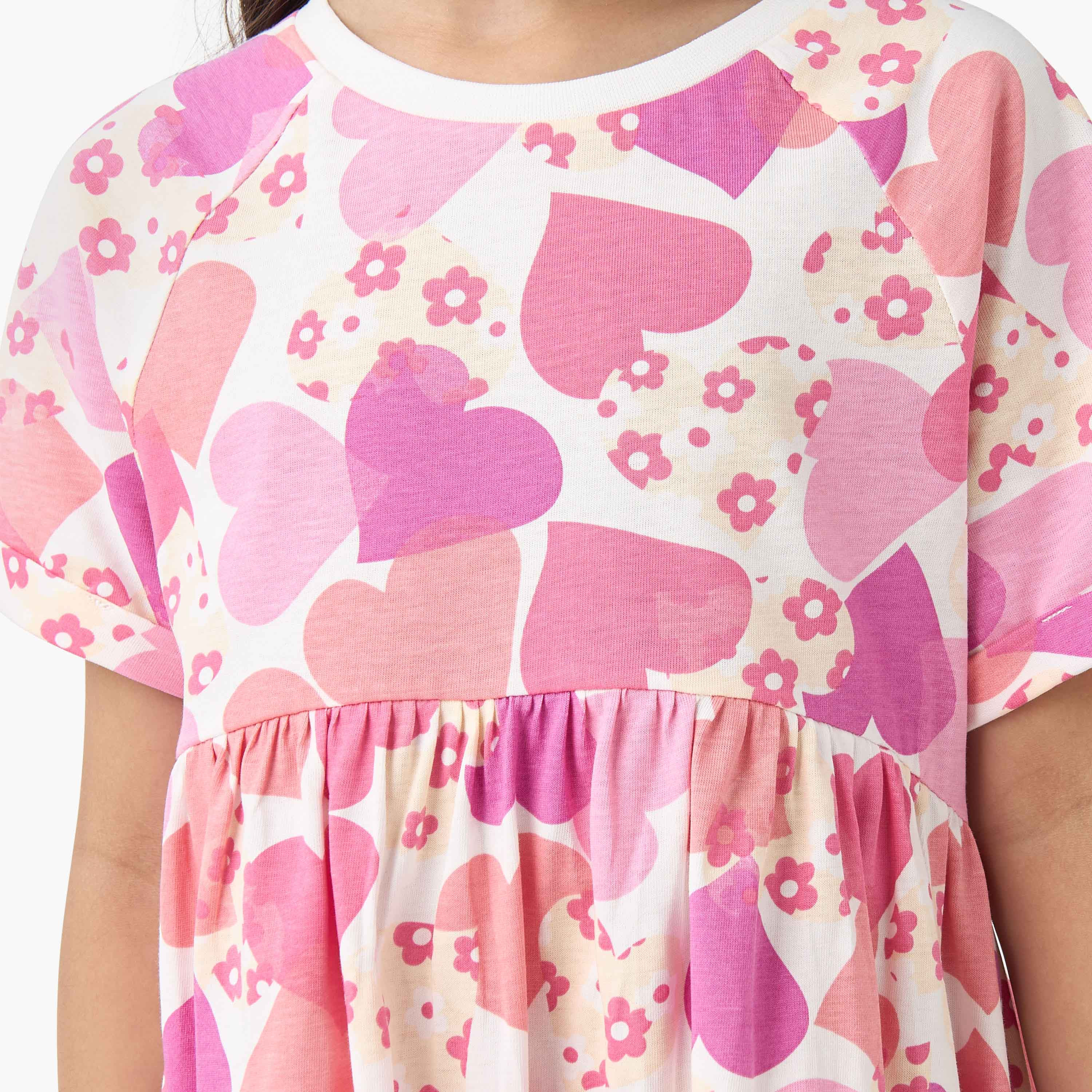 Juniors Round Neck Short Sleeves A-line Dress with Heart Print-girls-clothing-dressesandjumpsuits-image-5
