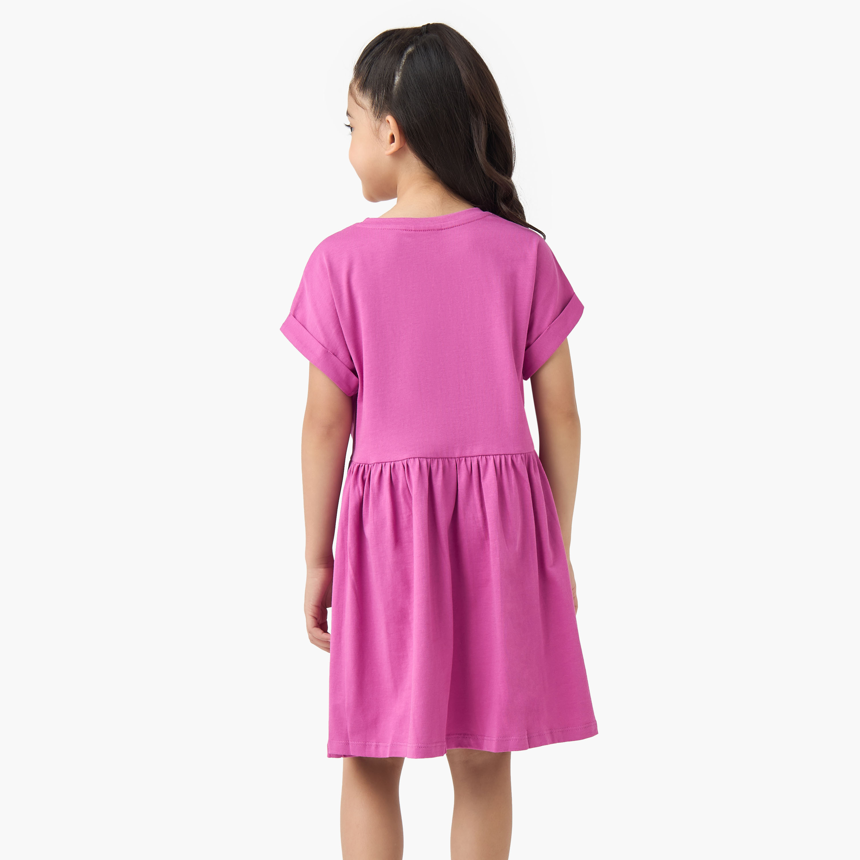Juniors Round Neck Short Sleeves Skater Dress with Butterfly Print-girls-clothing-dressesandjumpsuits-image-3
