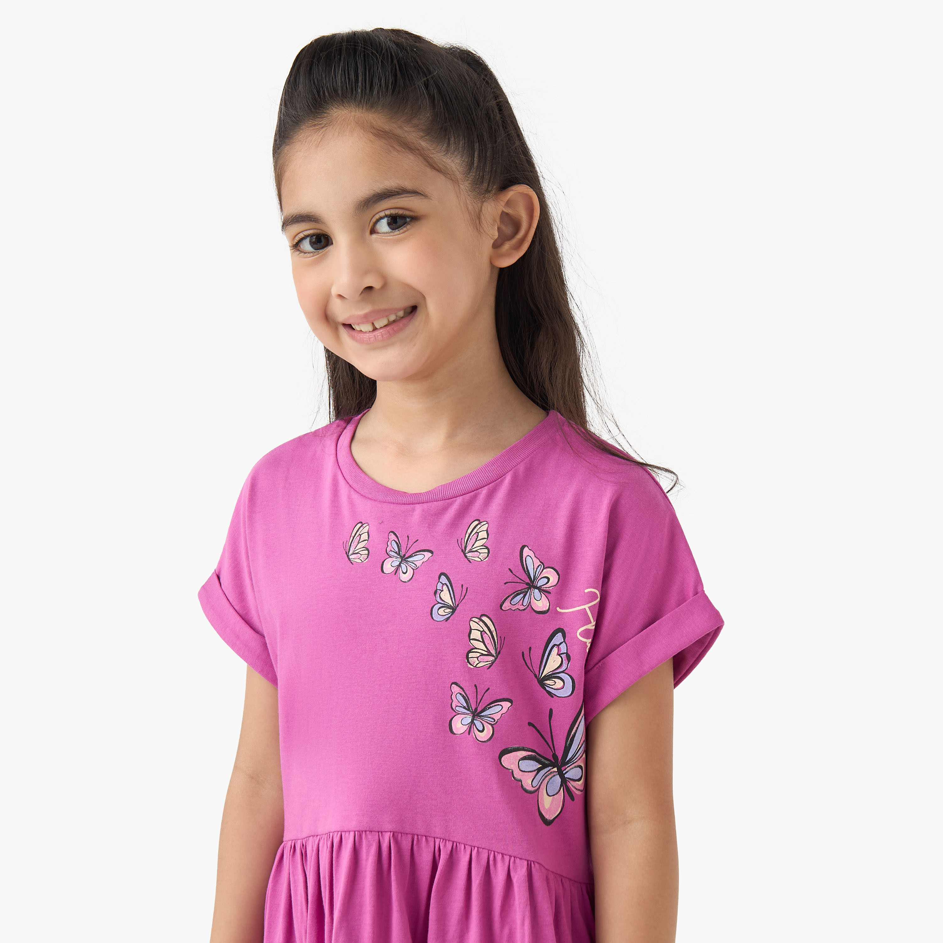 Juniors Round Neck Short Sleeves Skater Dress with Butterfly Print-girls-clothing-dressesandjumpsuits-image-4