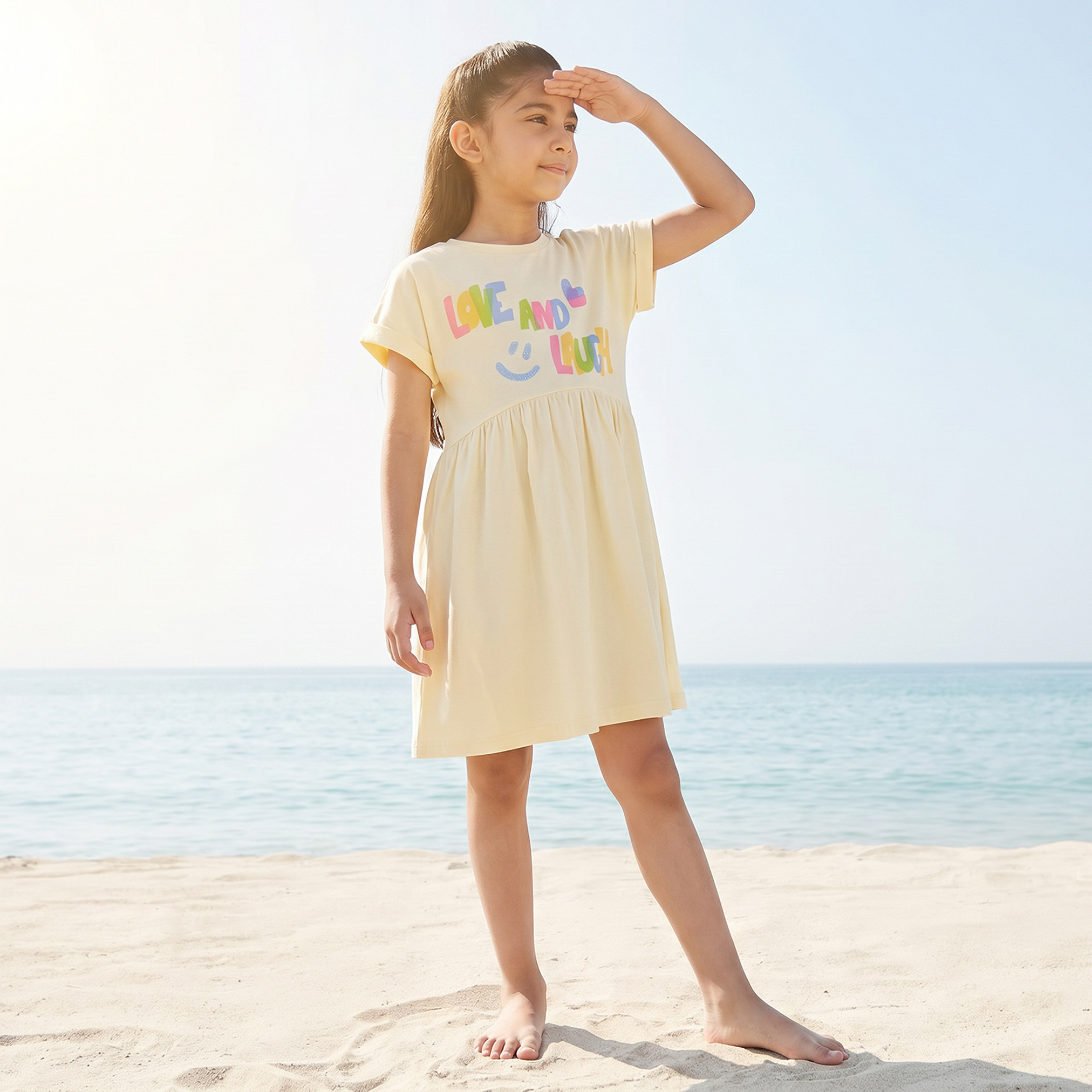 Juniors Round Neck Short Sleeves Skater Dress with Graphic Print-girls-clothing-dressesandjumpsuits-image-1