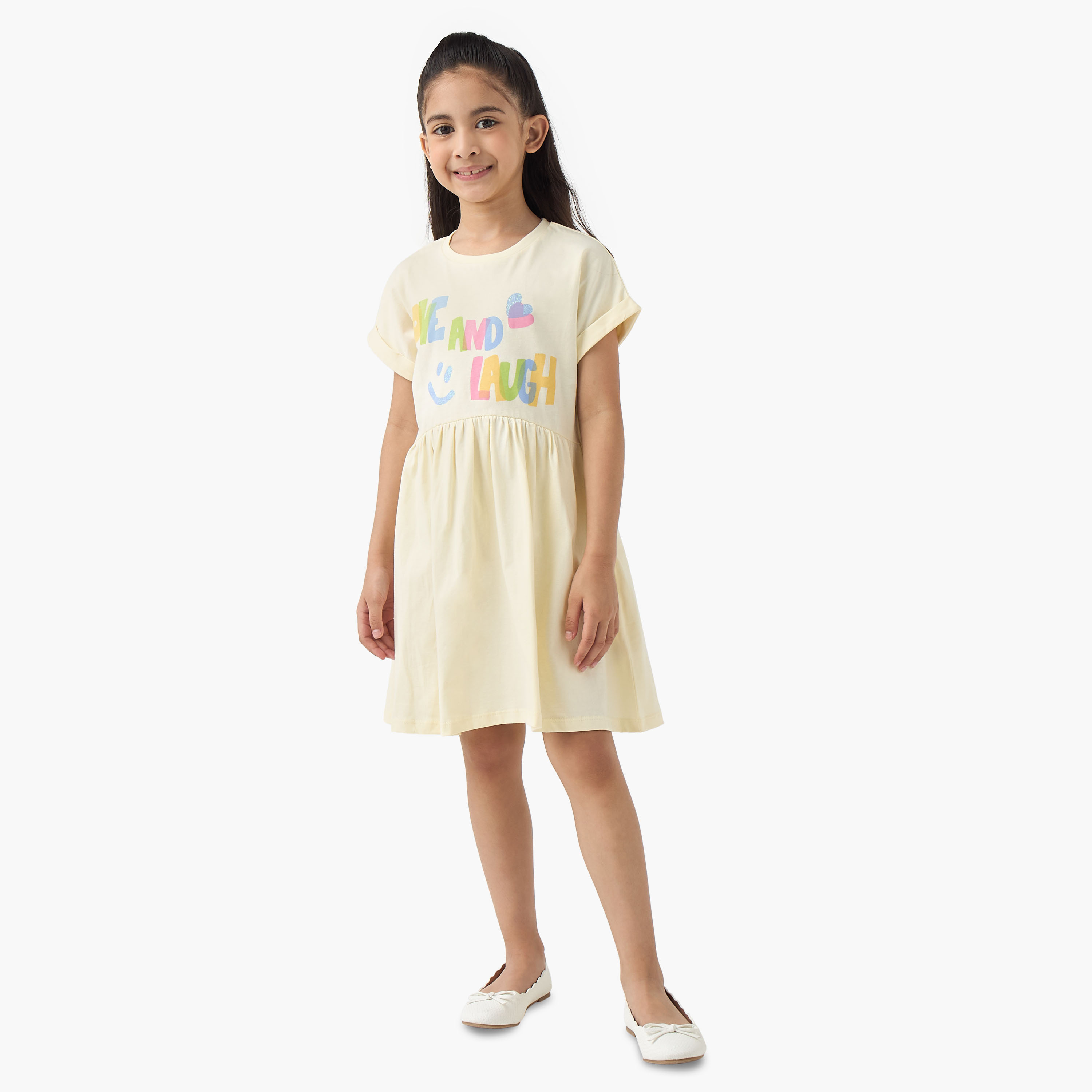 Juniors Round Neck Short Sleeves Skater Dress with Graphic Print-girls-clothing-dressesandjumpsuits-image-2