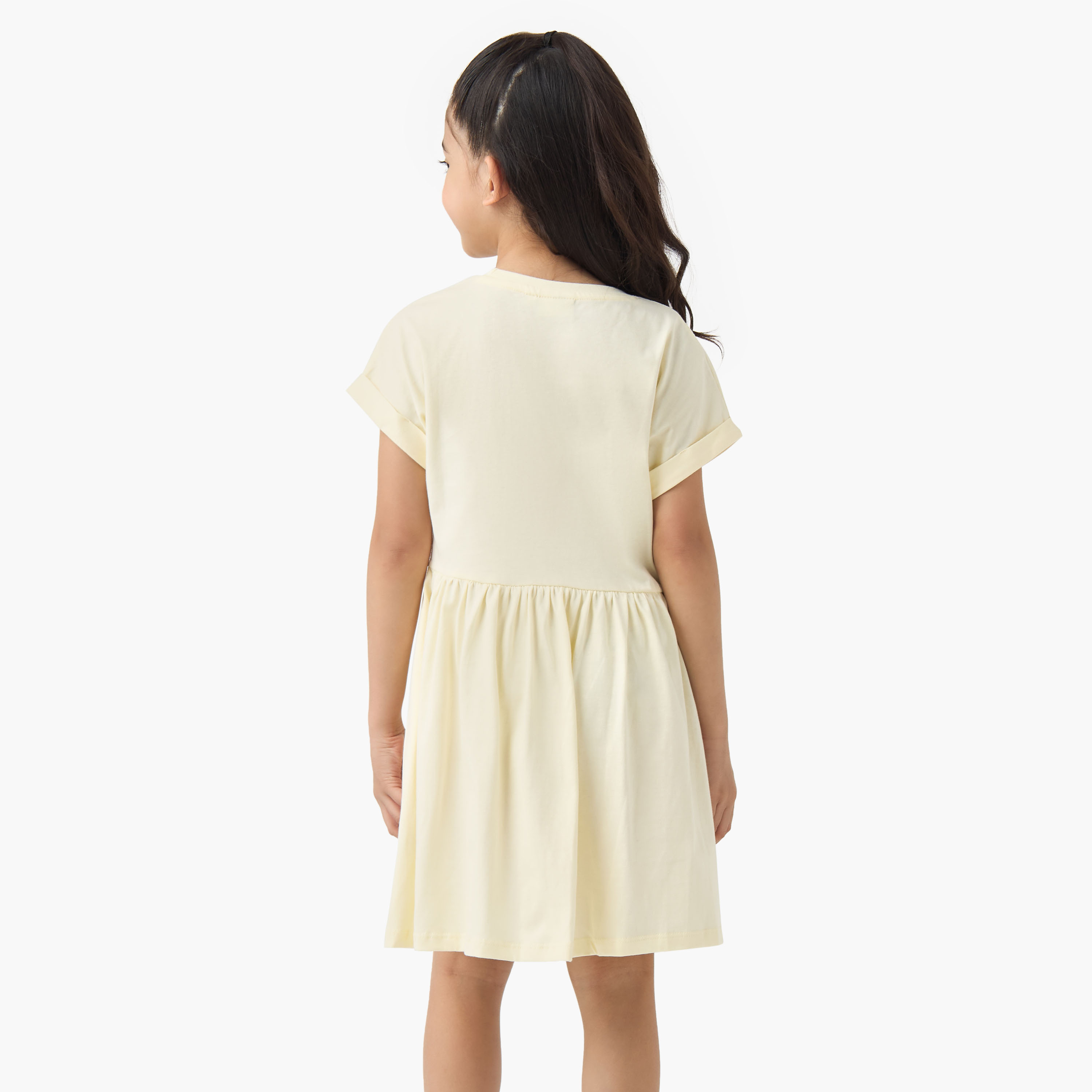 Juniors Round Neck Short Sleeves Skater Dress with Graphic Print-girls-clothing-dressesandjumpsuits-image-3