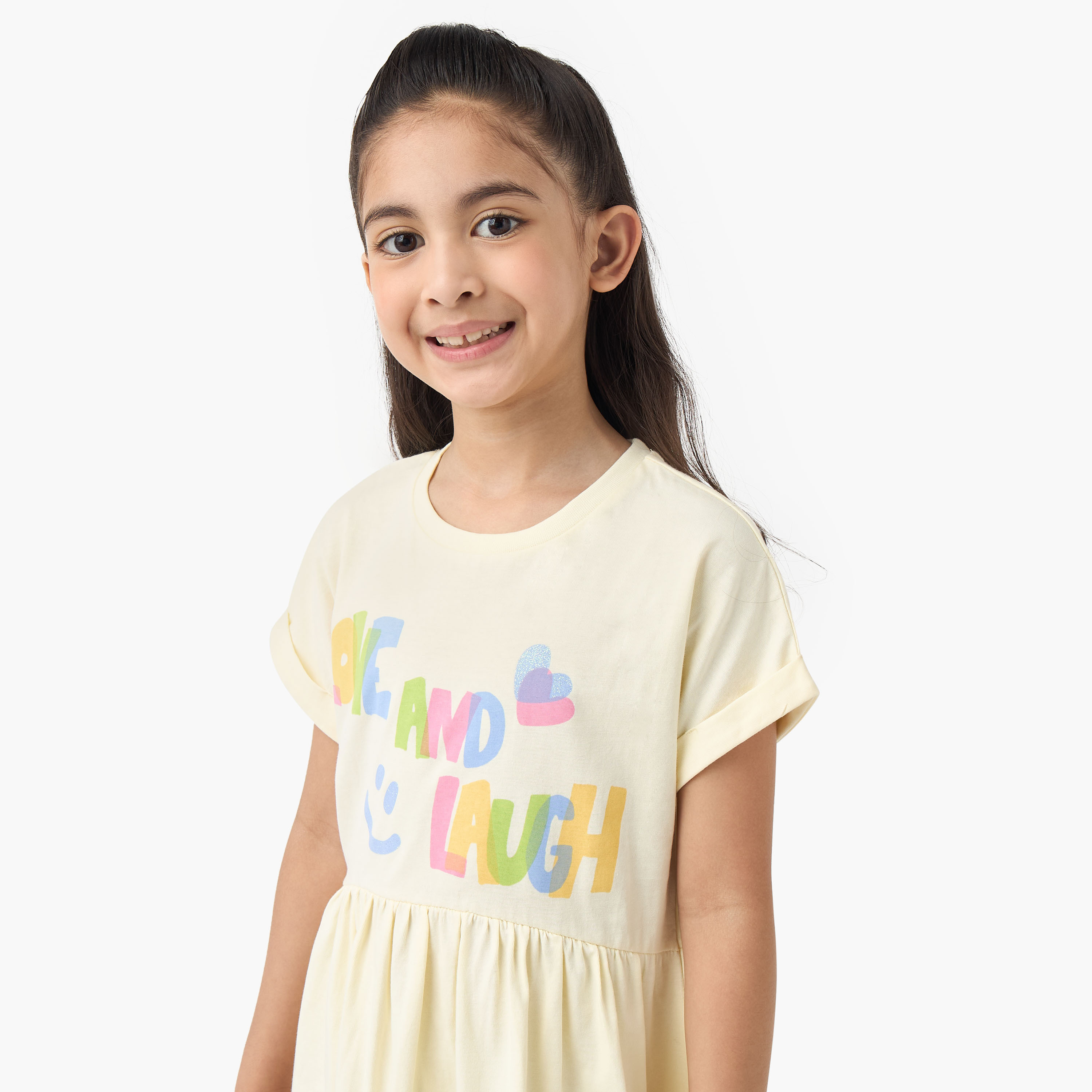 Juniors Round Neck Short Sleeves Skater Dress with Graphic Print-girls-clothing-dressesandjumpsuits-image-4