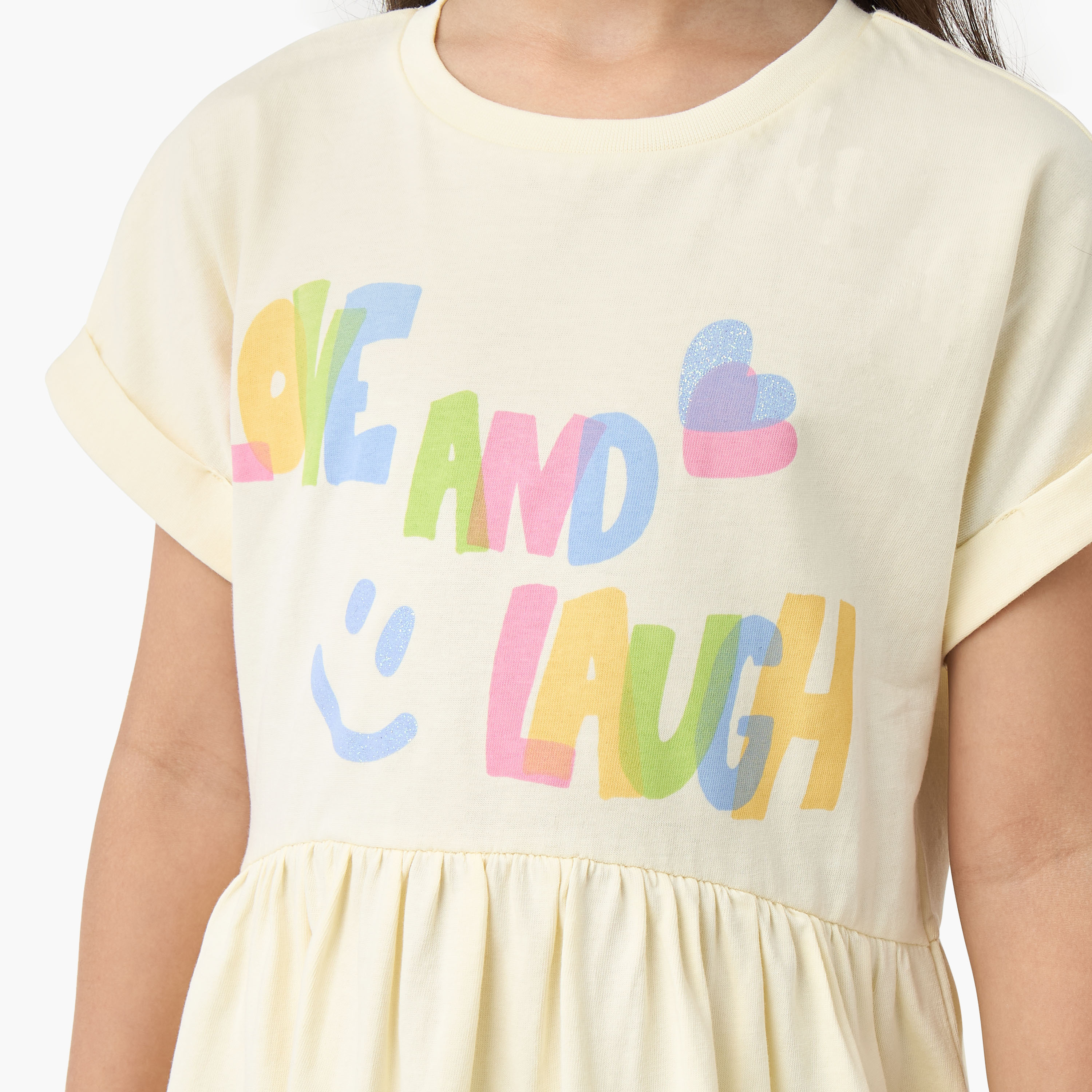 Juniors Round Neck Short Sleeves Skater Dress with Graphic Print-girls-clothing-dressesandjumpsuits-image-5