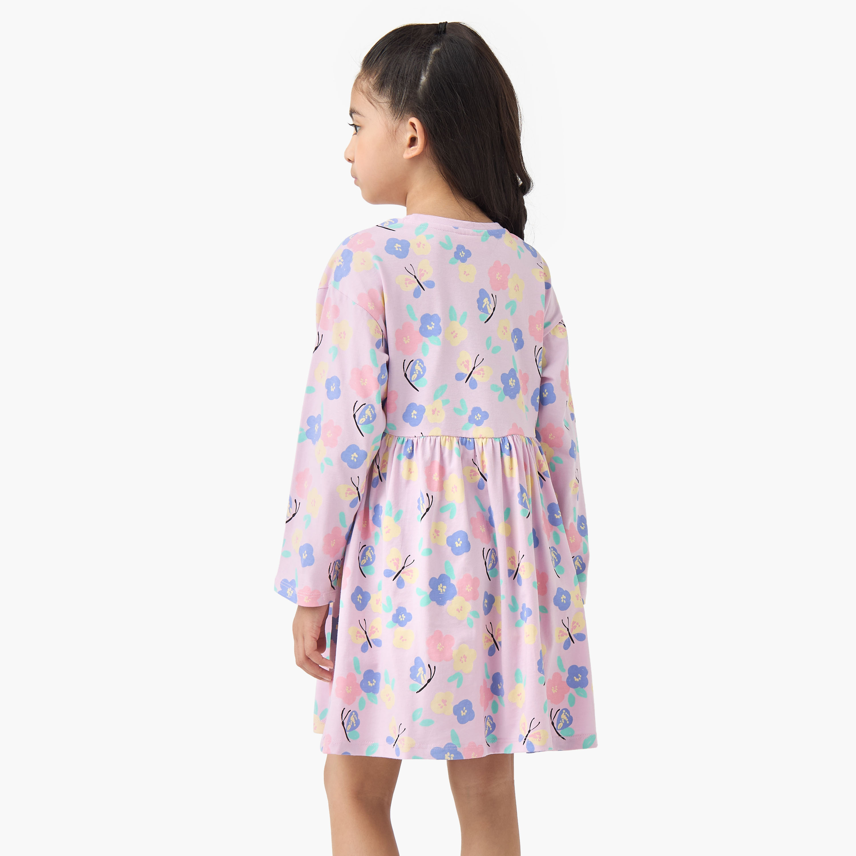 Juniors Round Neck Long Sleeves Skater Dress with Floral Print-girls-clothing-dressesandjumpsuits-image-3
