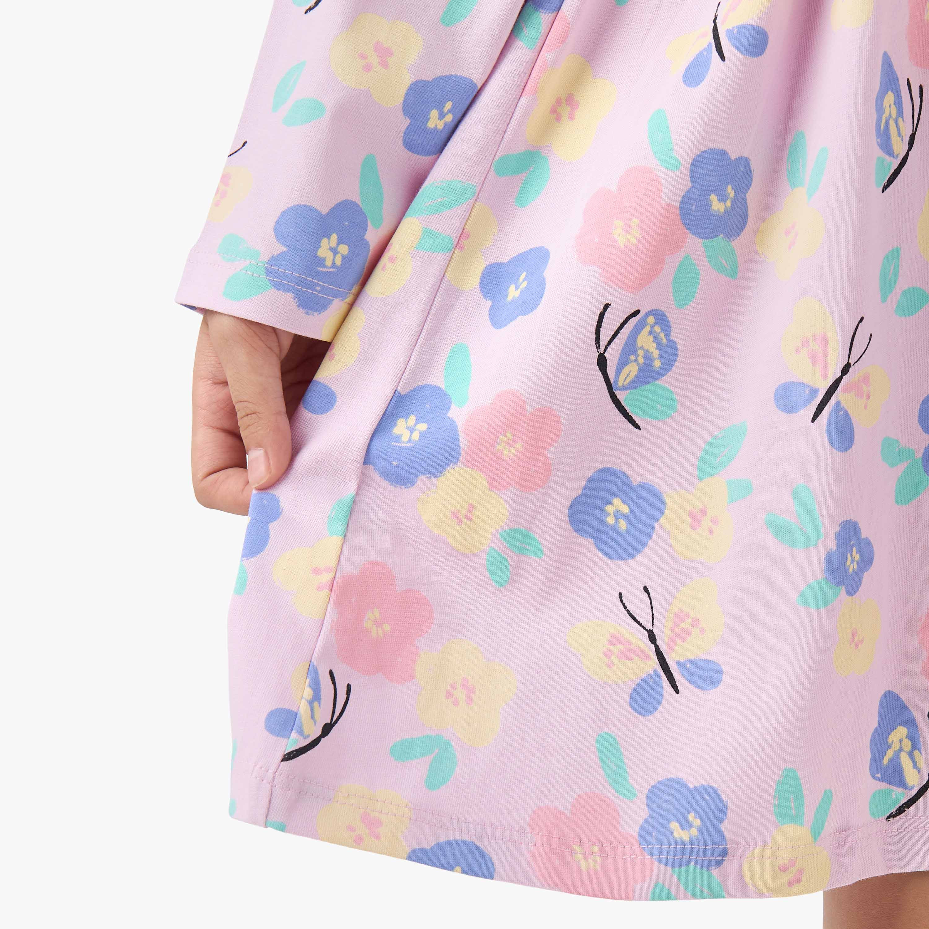 Juniors Round Neck Long Sleeves Skater Dress with Floral Print-girls-clothing-dressesandjumpsuits-image-6