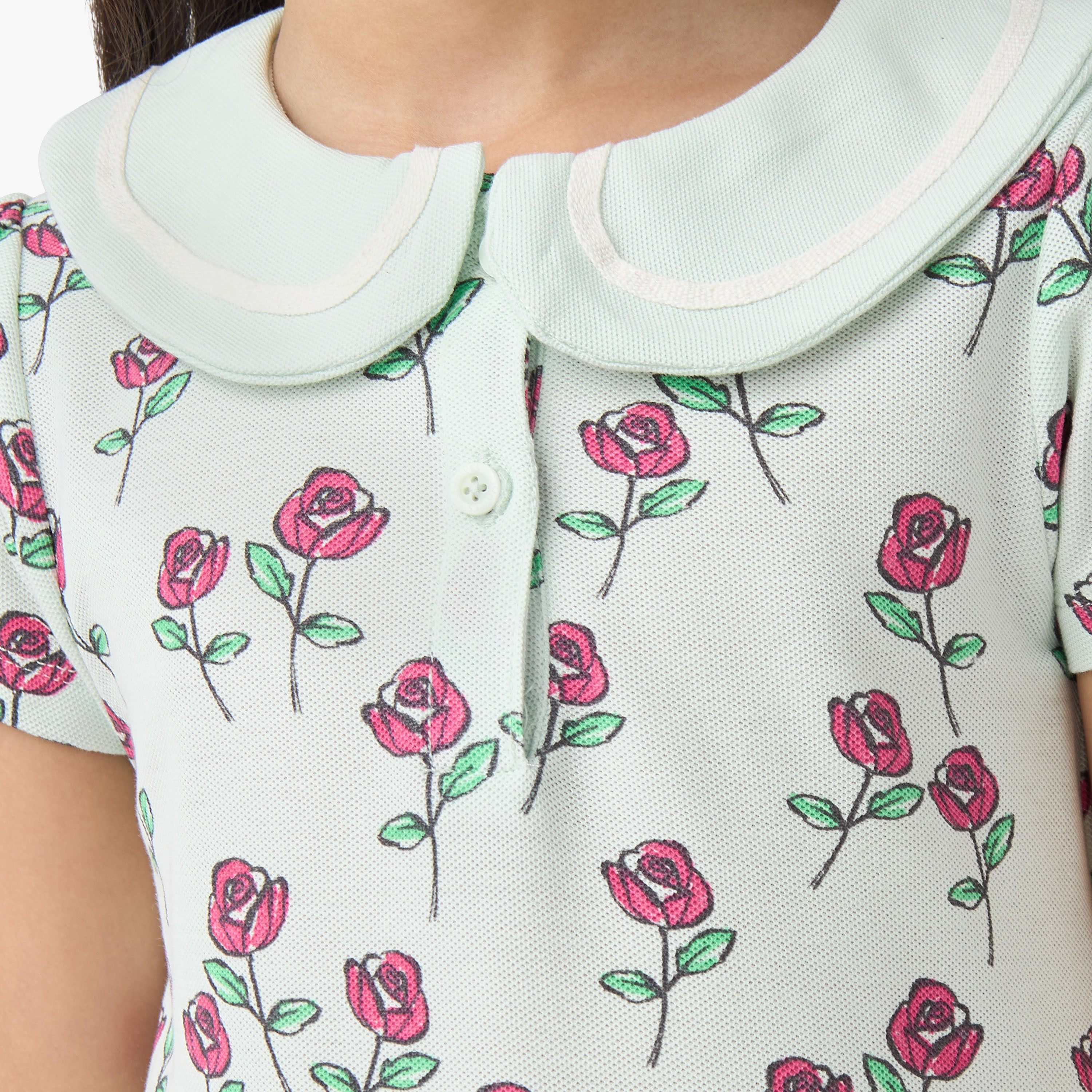 Juniors Peter Pan Collar Short Sleeves A-line Dress with Floral Print-girls-clothing-dressesandjumpsuits-image-5