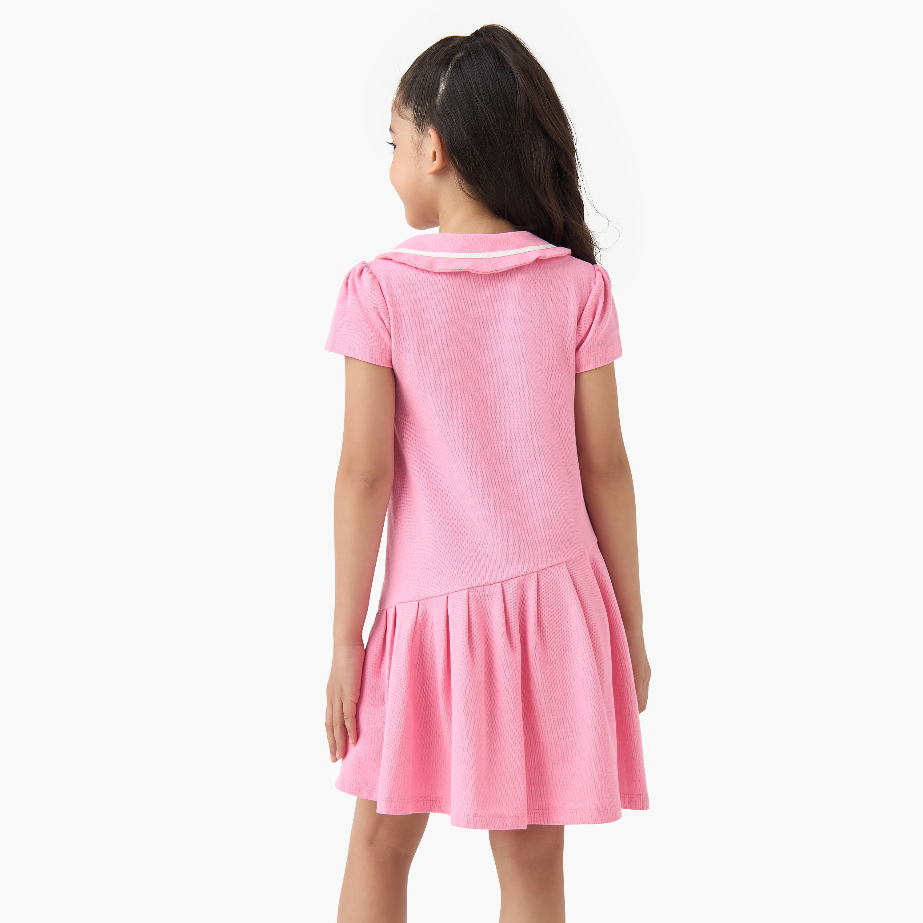 Juniors Peter Pan Collar Short Sleeves Dress with Butterfly Embroidery-girls-clothing-dressesandjumpsuits-image-3