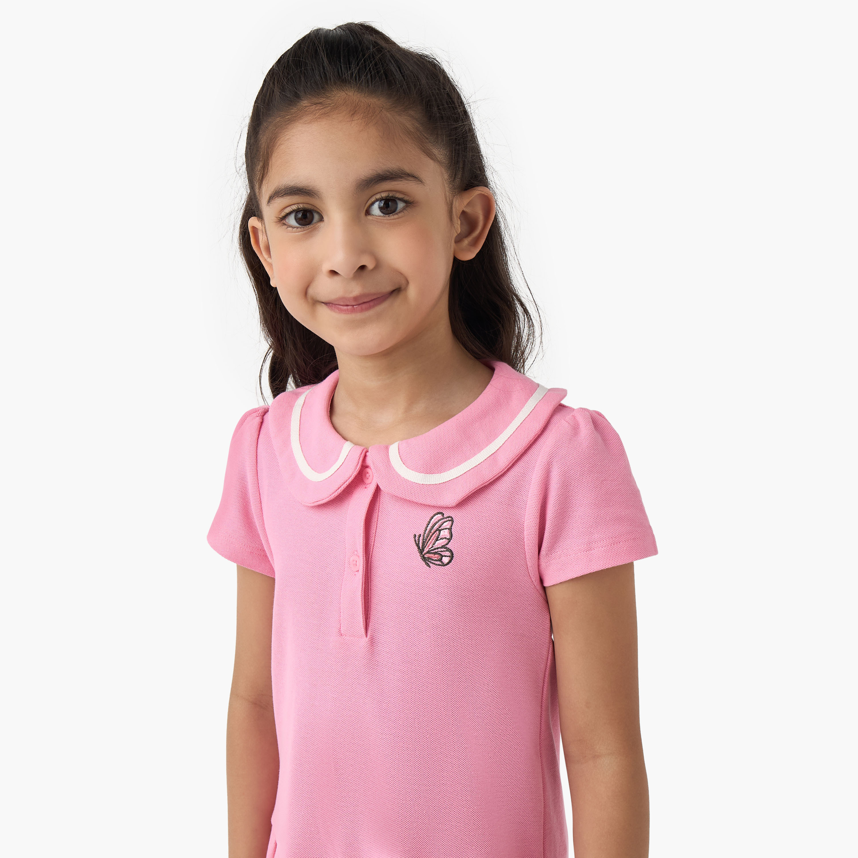 Juniors Peter Pan Collar Short Sleeves Dress with Butterfly Embroidery-girls-clothing-dressesandjumpsuits-image-4