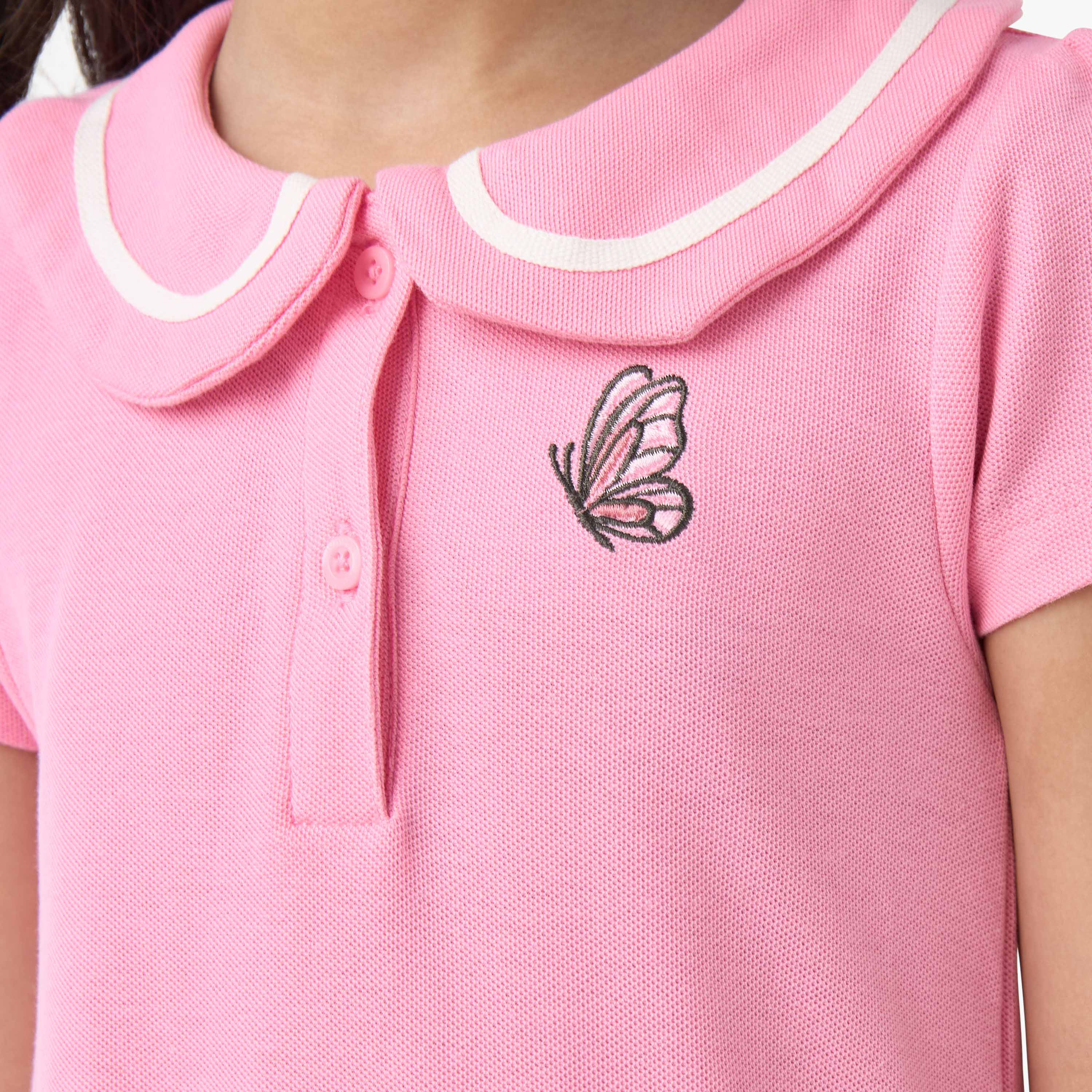 Juniors Peter Pan Collar Short Sleeves Dress with Butterfly Embroidery-girls-clothing-dressesandjumpsuits-image-5