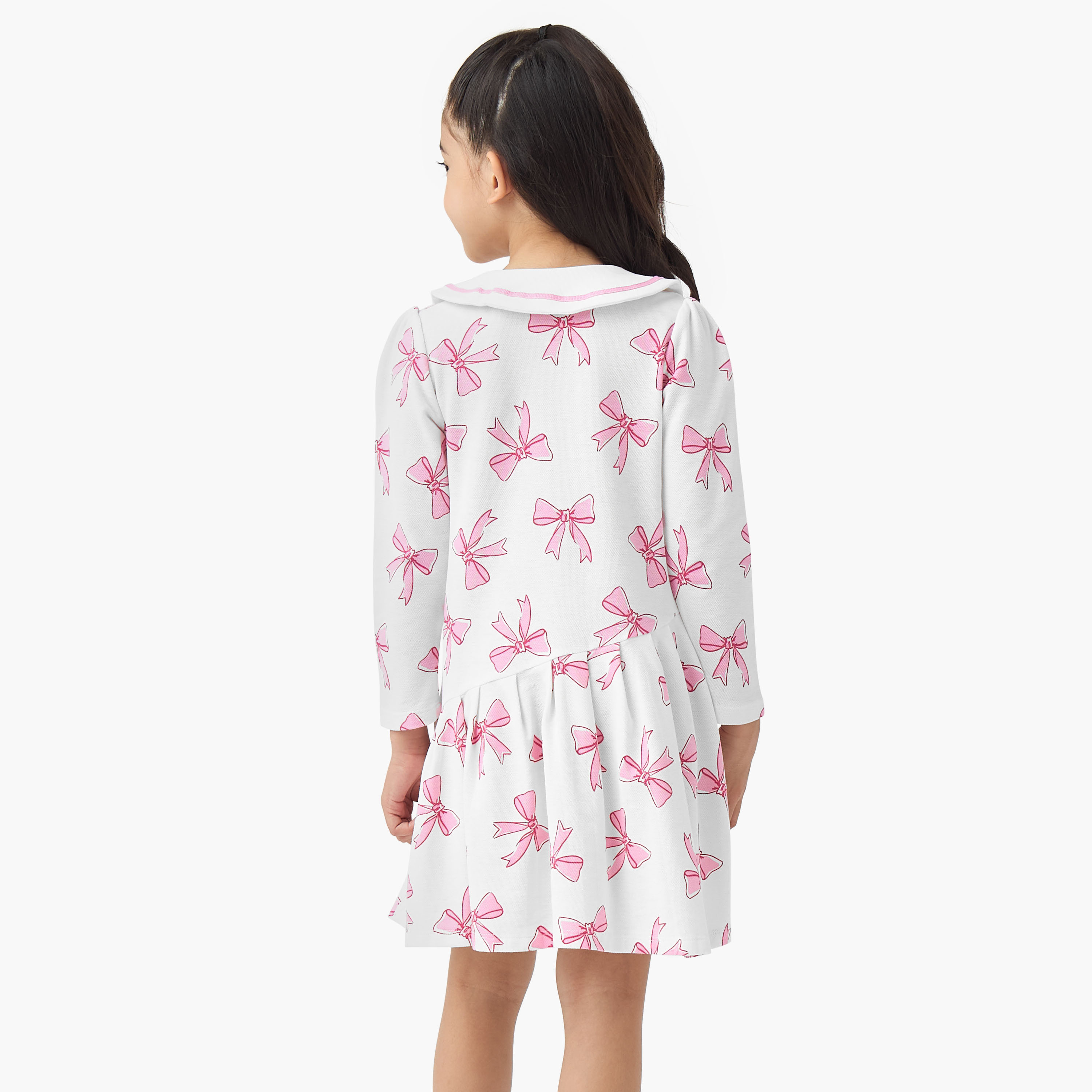 Juniors Peter Pan Collar Long Sleeves Dress with Bow Print-girls-clothing-dressesandjumpsuits-image-3