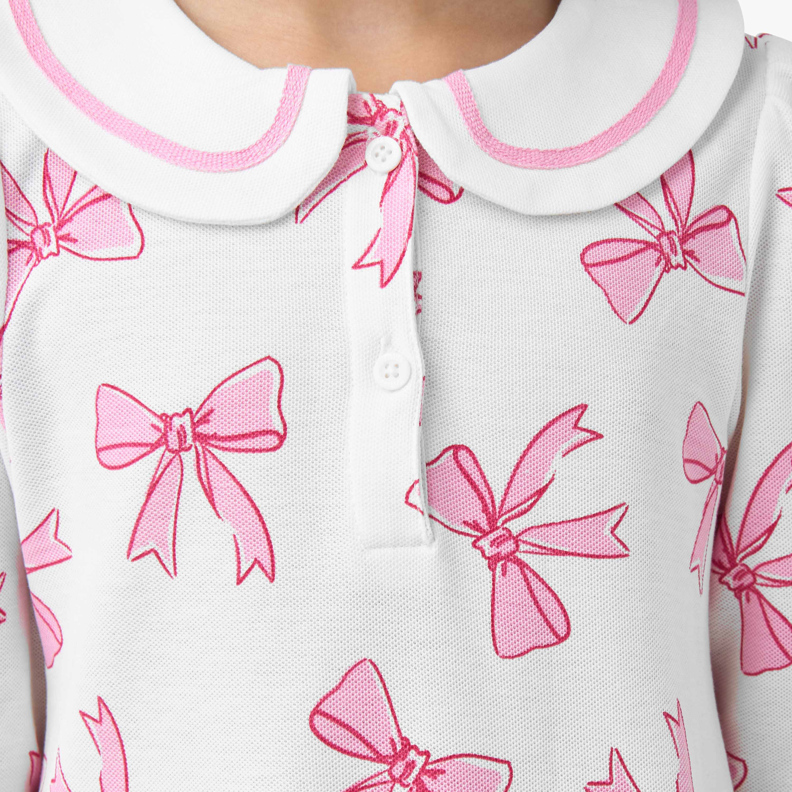 Juniors Peter Pan Collar Long Sleeves Dress with Bow Print-girls-clothing-dressesandjumpsuits-image-5