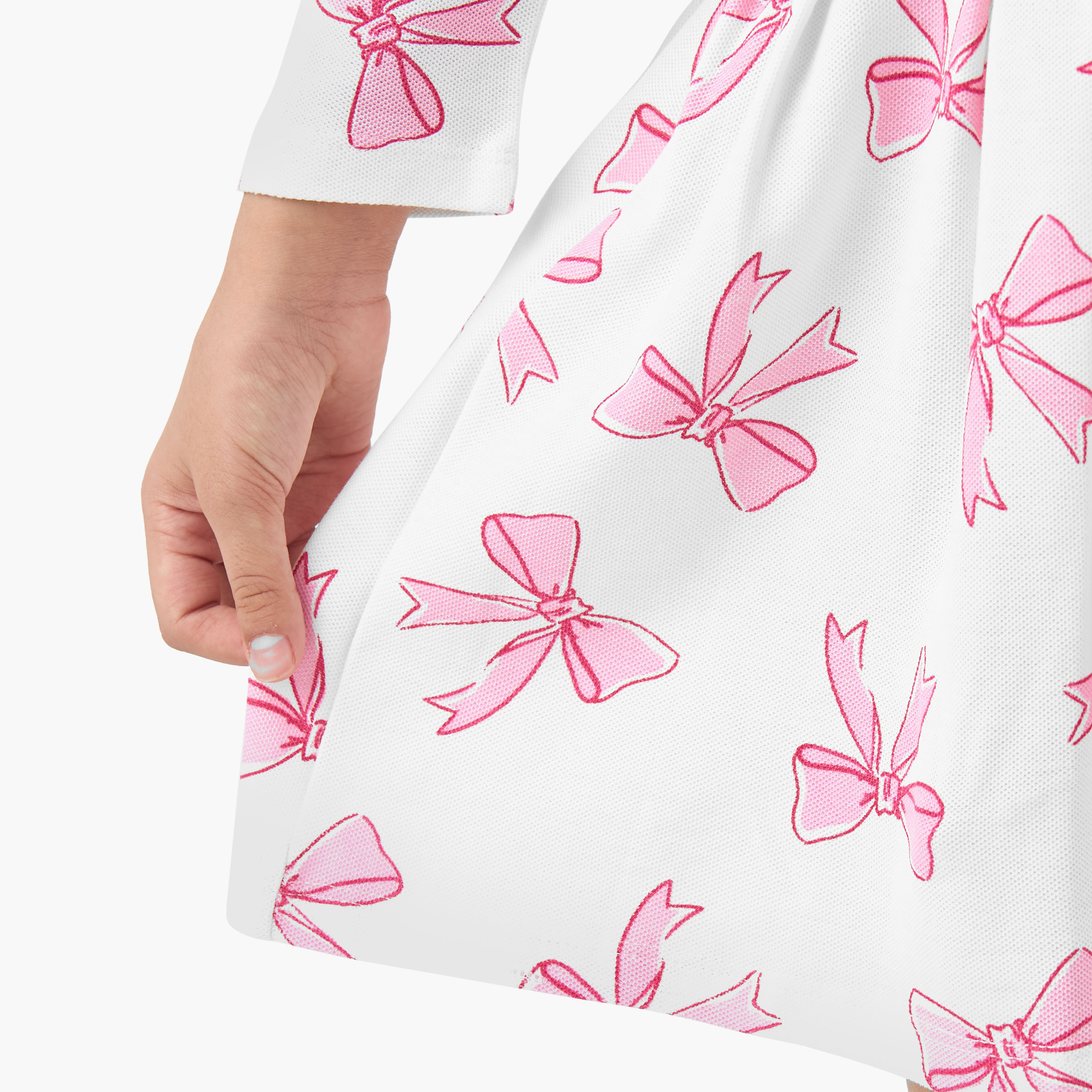 Juniors Peter Pan Collar Long Sleeves Dress with Bow Print-girls-clothing-dressesandjumpsuits-image-6