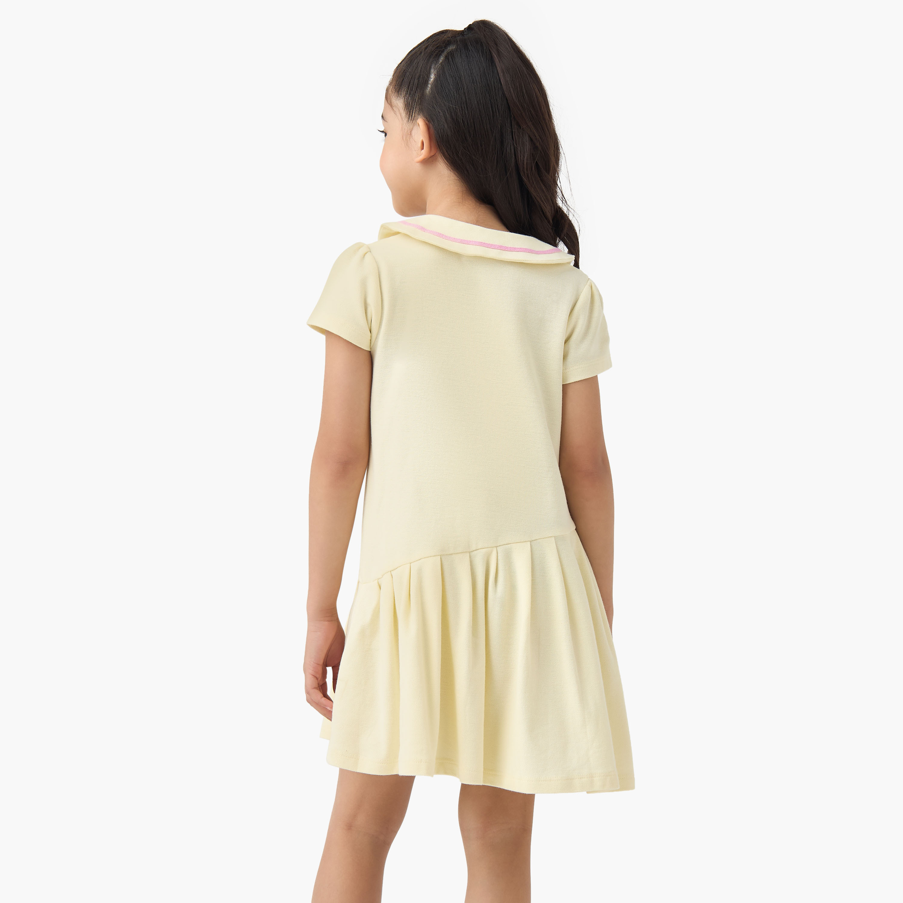Juniors Peter Pan Collar Short Sleeves Dress with Heart Embroidery-girls-clothing-dressesandjumpsuits-image-3