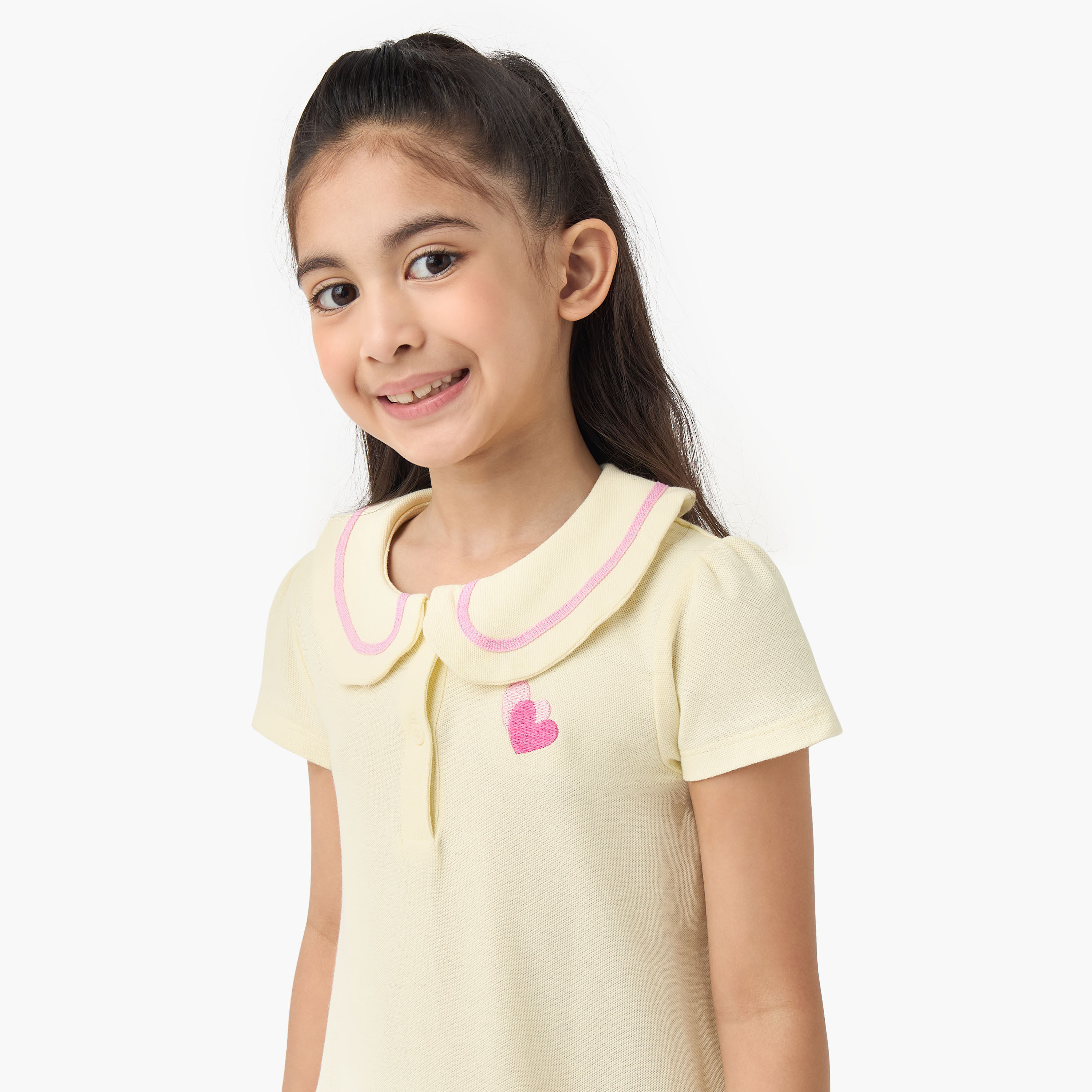 Juniors Peter Pan Collar Short Sleeves Dress with Heart Embroidery-girls-clothing-dressesandjumpsuits-image-4